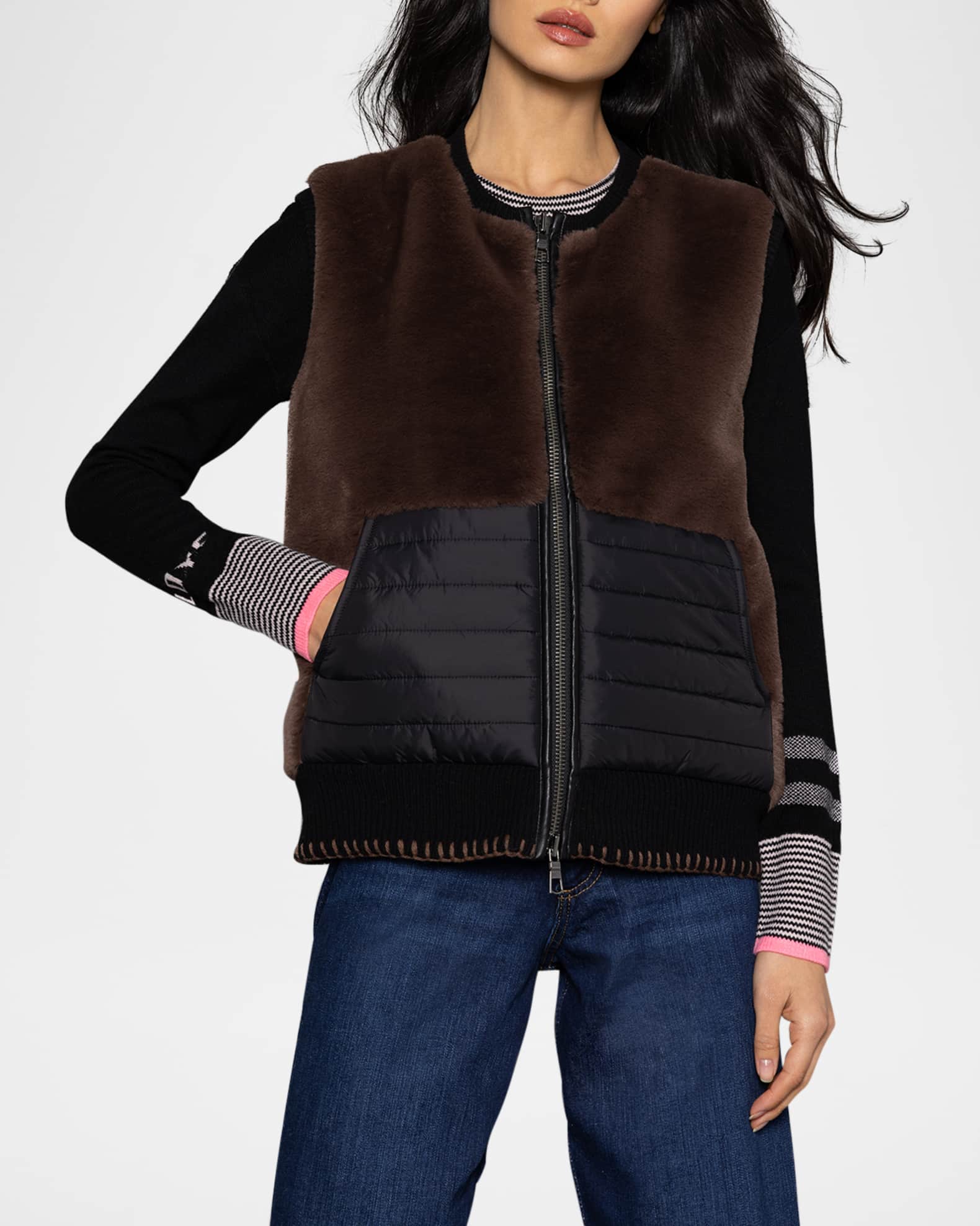 Lisa Todd Jet Setter Combo Faux Fur Vest Women s S Coats Jackets Outerwear Vests