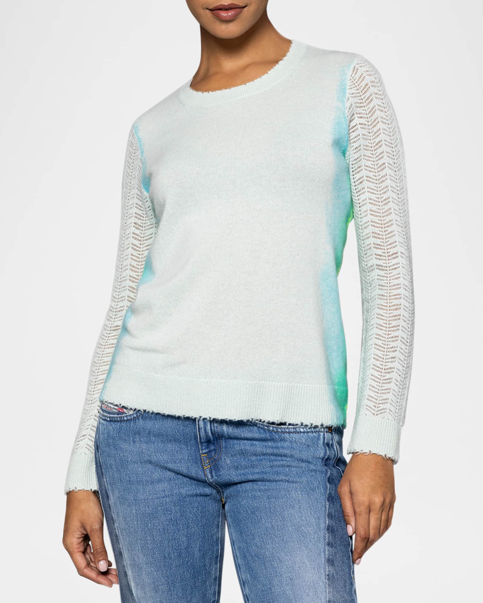 Side By Side Ombre Mixed-Stitch Cashmere Pullover