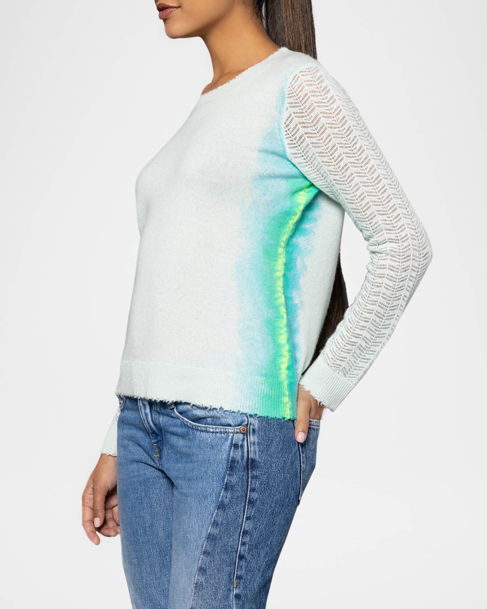 Side By Side Ombre Mixed-Stitch Cashmere Pullover