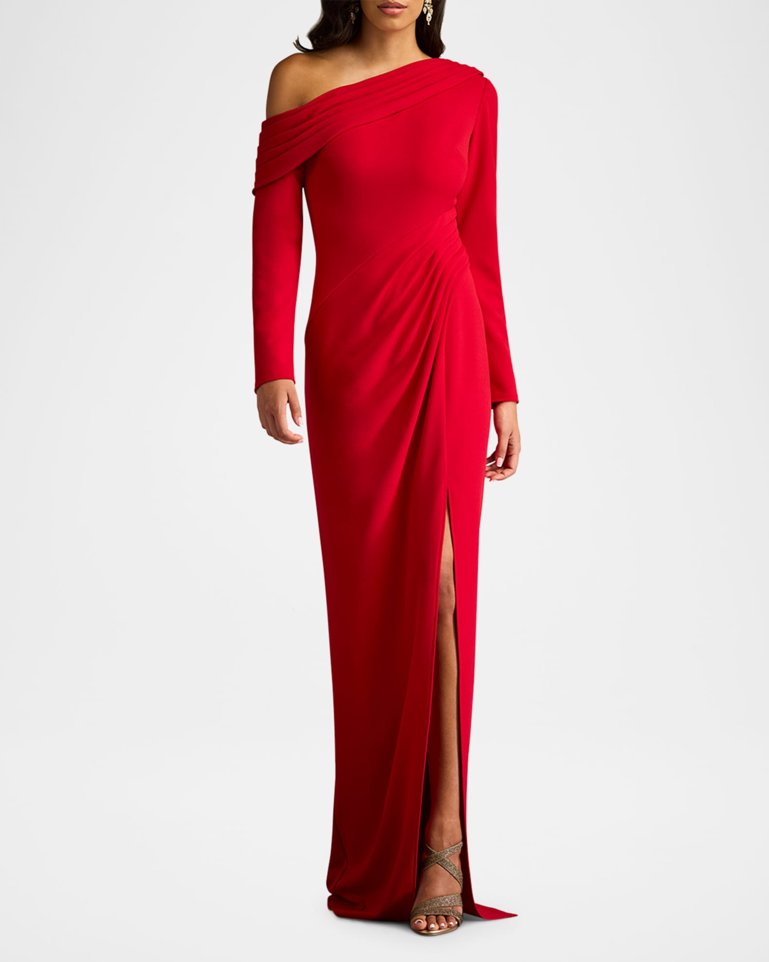 Tadashi Shoji Draped One-Shoulder Crepe Column Gown | Neiman