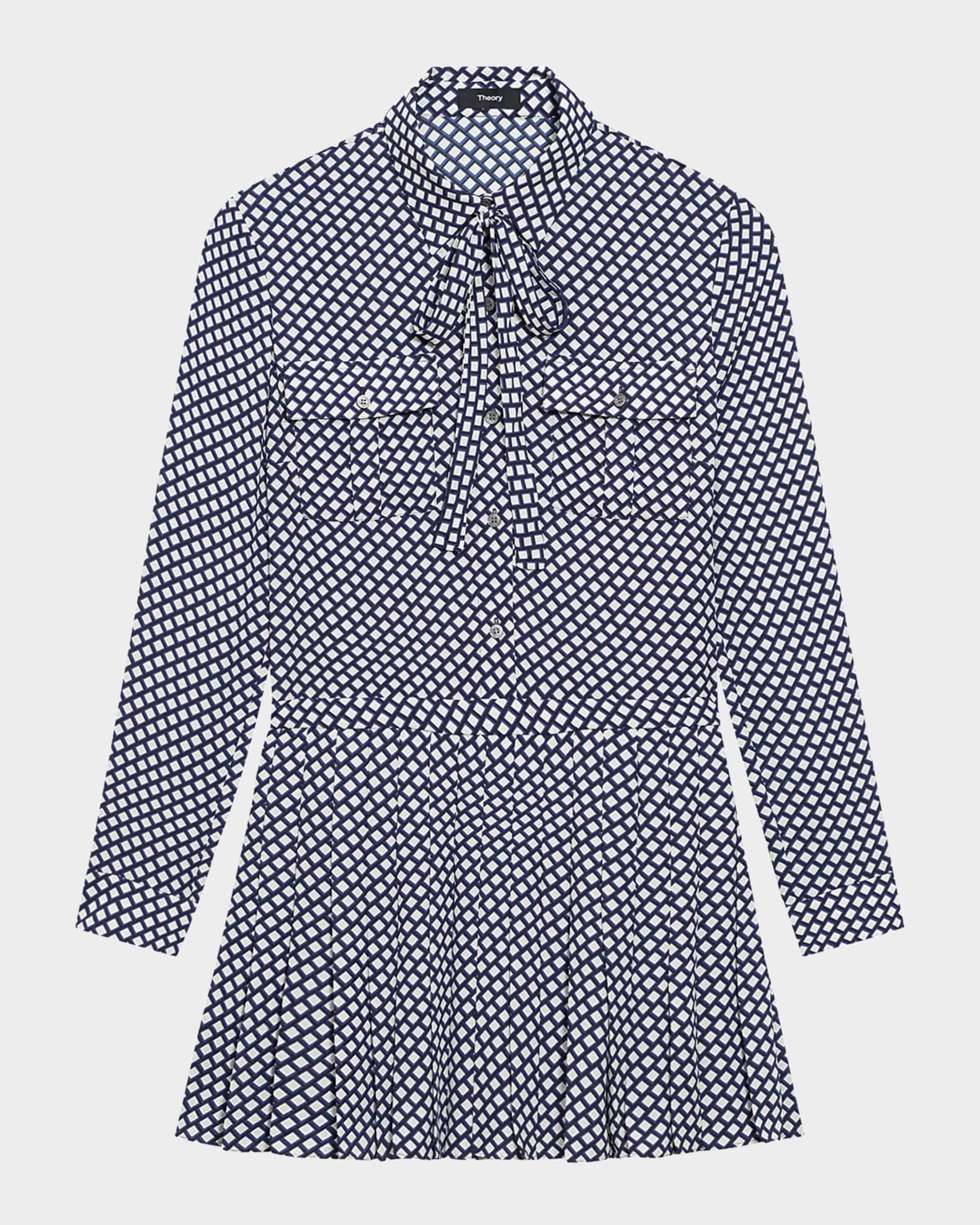 Diamond Printed Pleated Neck-Tie Mini Dress 0