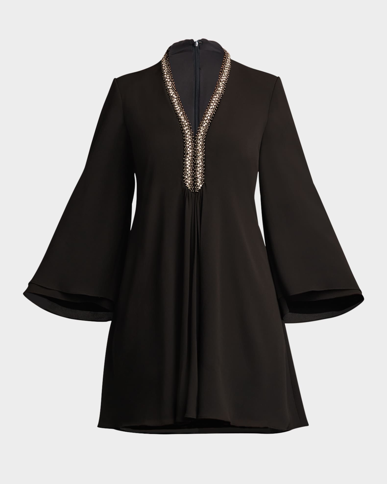 Rhinestone-Trim Crepe Mini Dress 0