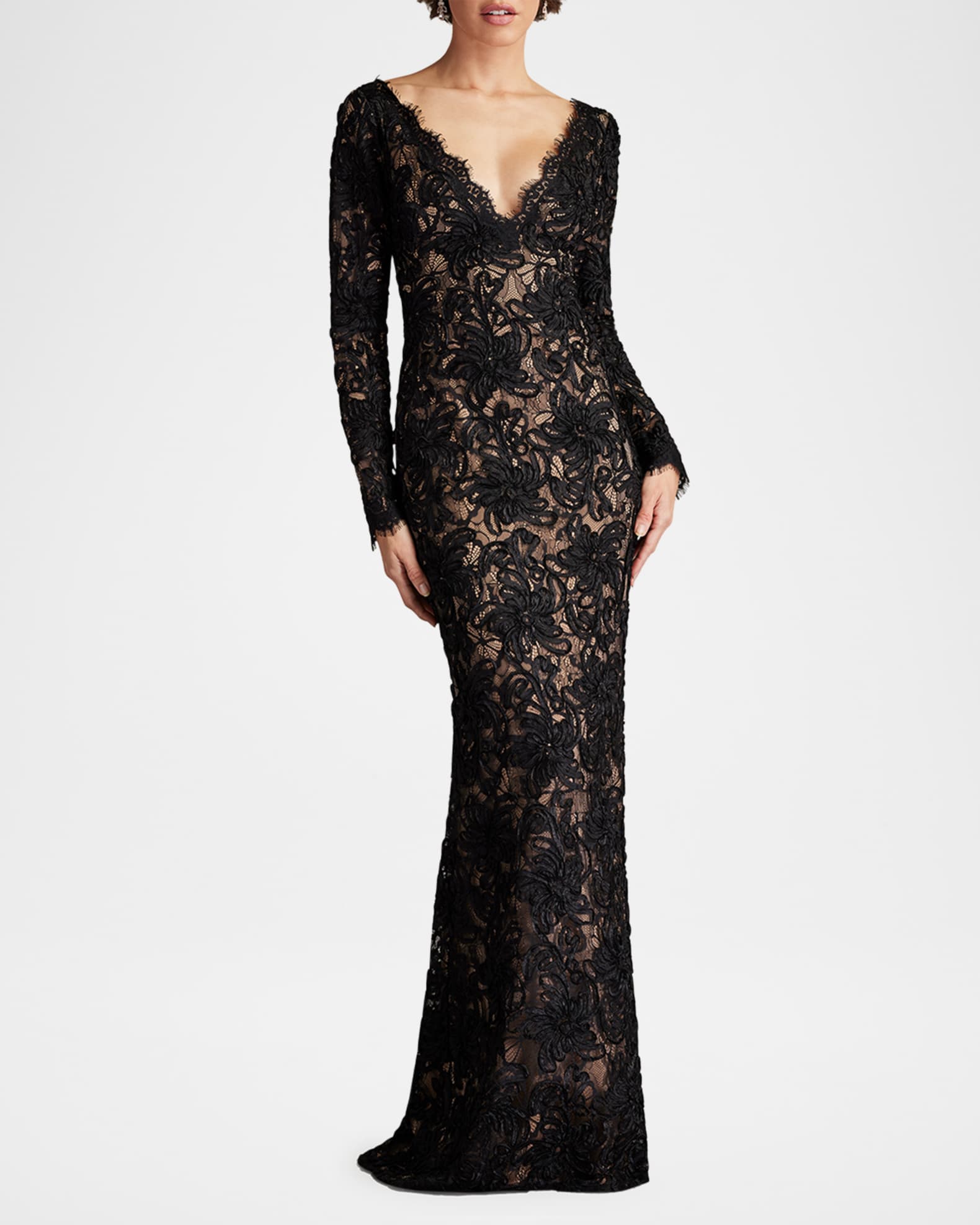 Eyelash Floral Lace Column Gown 1