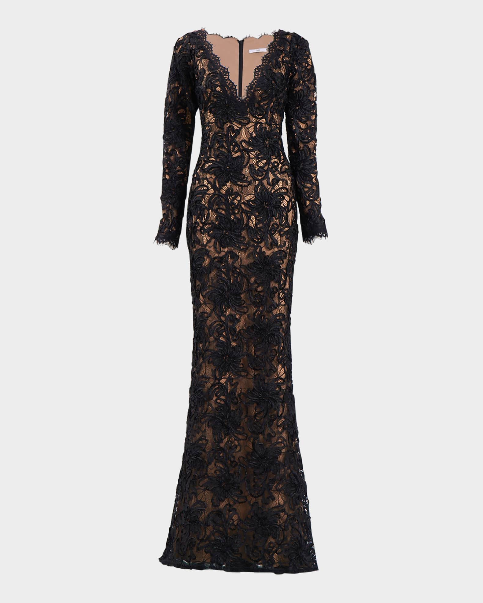 Eyelash Floral Lace Column Gown 0