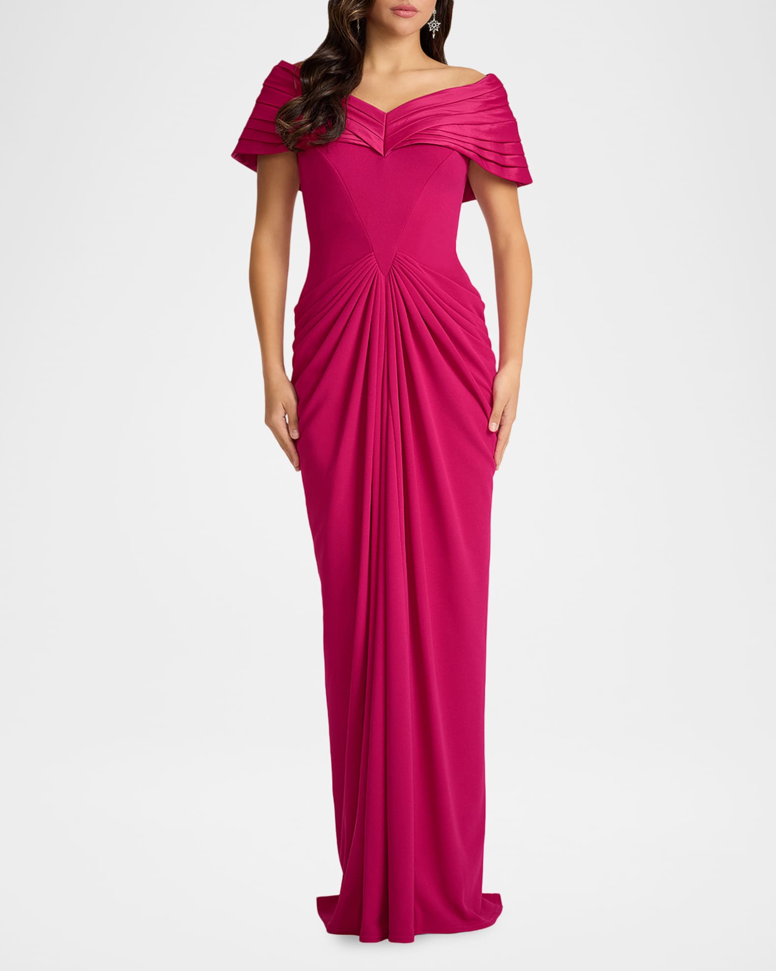 Tadashi Shoji Pleated Off-Shoulder Taffeta & Crepe Gown | Neiman