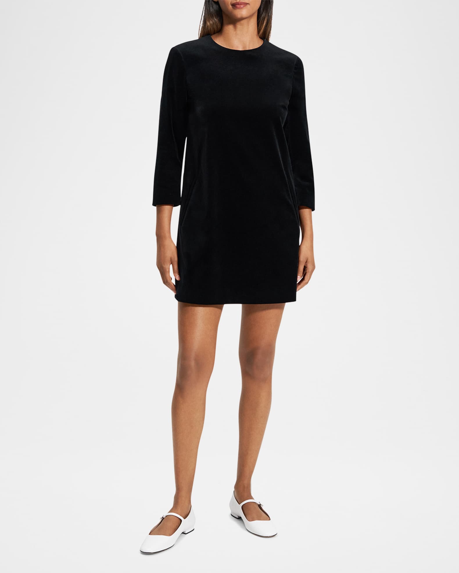 Theory Women s Three Quarter Sleeve Velvet Mini Dress Black Size 8