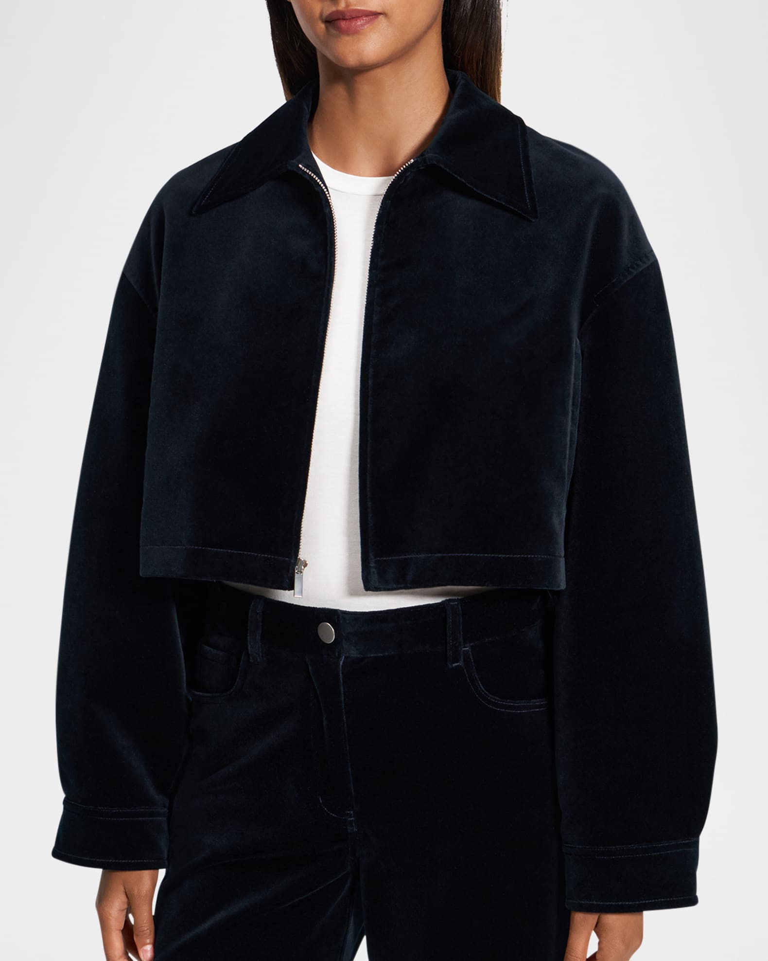 Theory Velvet Zip-Up Crop Jacket | Neiman Marcus