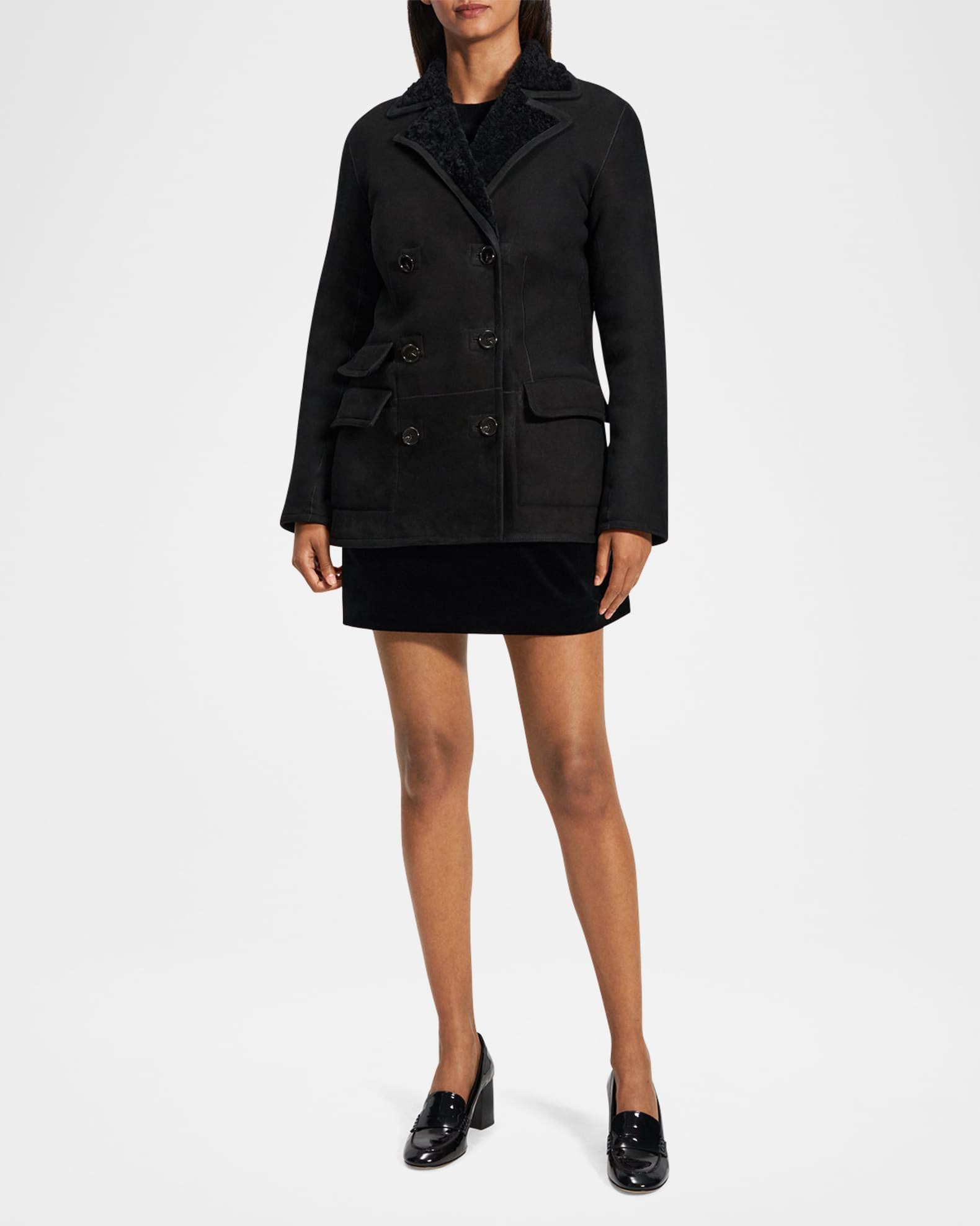 Theory Women s Reversible Shearling Peacoat Black Size 0