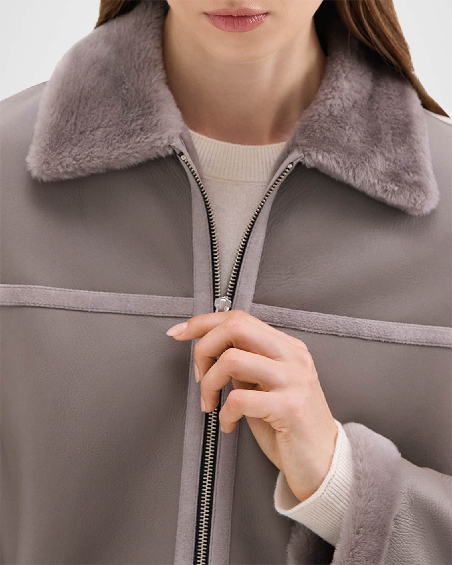 Theory patent shearling jacket cheap