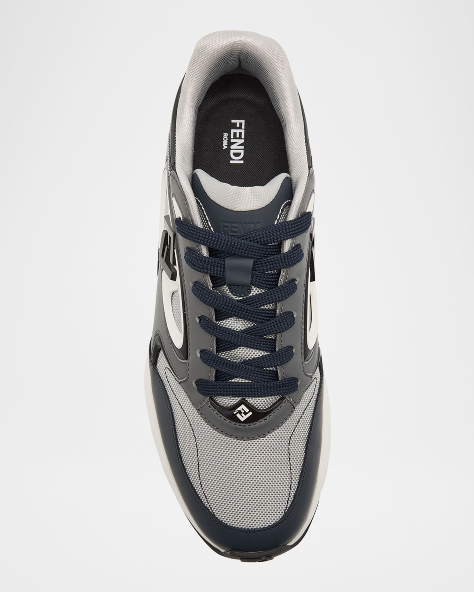 スニーカー Fendi Fendi Forward Sneaker In Grey Mesh And Blue Leather Fendi Forward sneakers Technical fabric Gray | Fendi