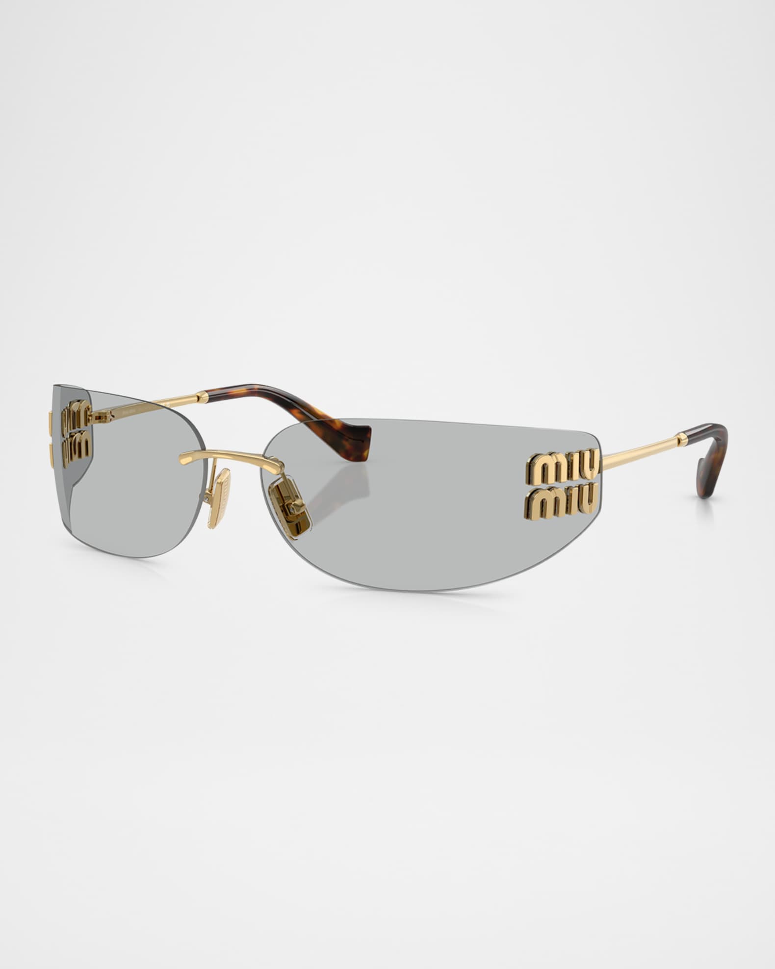 【極美品✨】 miumiu Rimless glasses Rhinestone Miu Miu Rimless Logo Metal Rectangle Sunglasses | Neiman Marcus