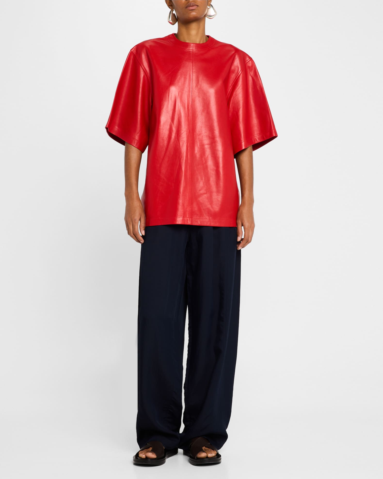 Oversized Leather Short-Sleeve Shirt 1