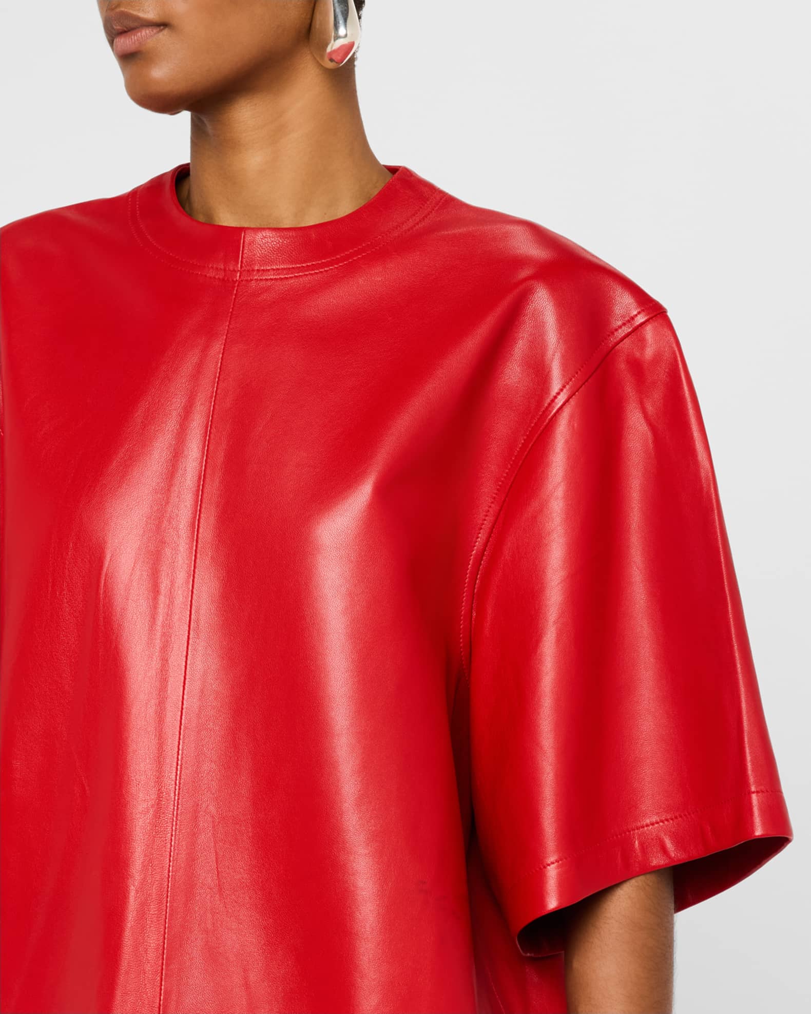 Co Oversized Leather Short-Sleeve Shirt | Neiman Marcus