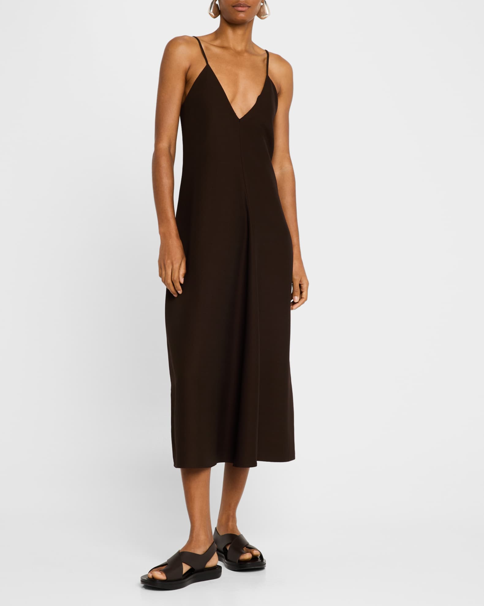 Plunging Sleeveless Midi Slip Dress 1