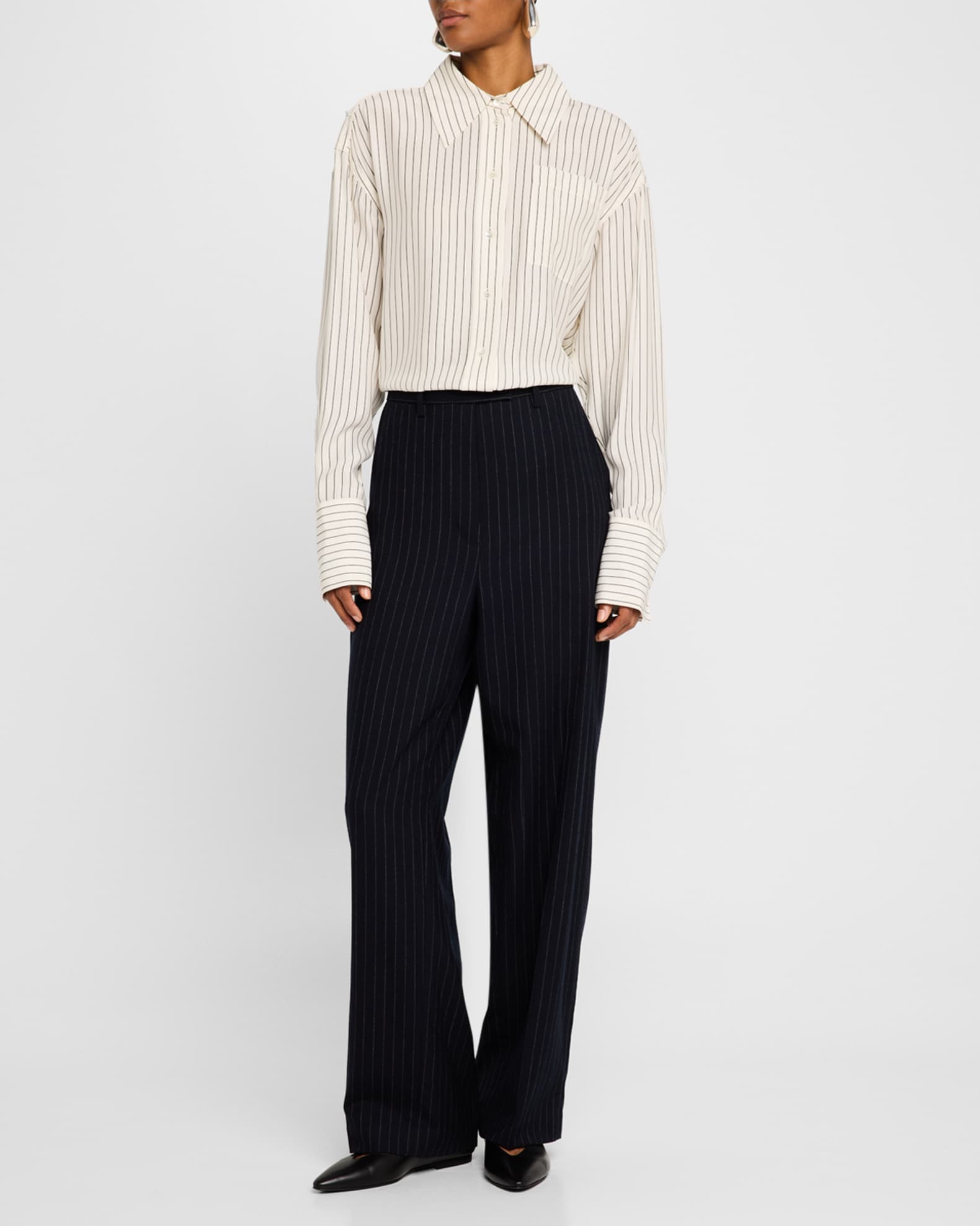 Striped Silk Button-Down Shirt 1