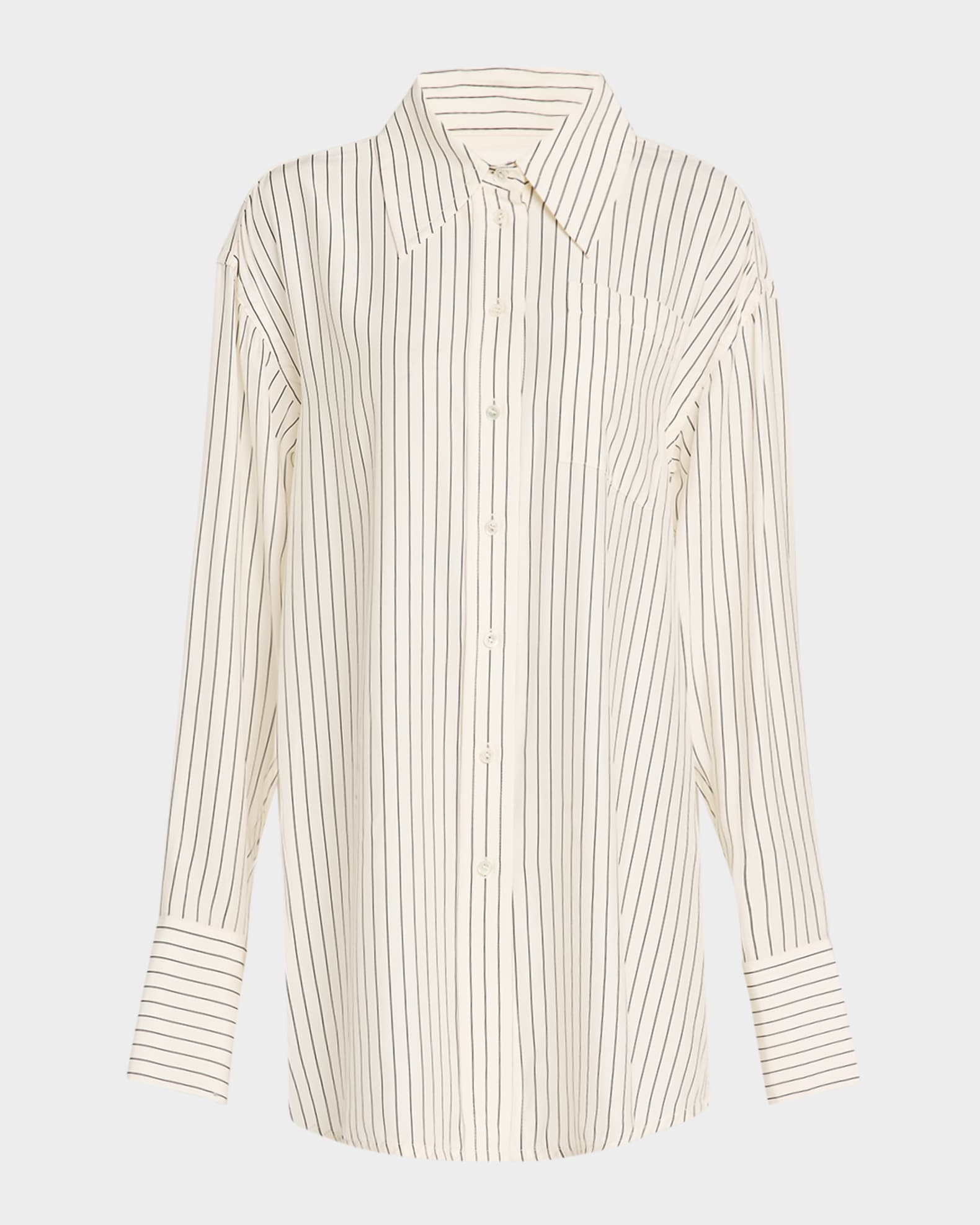 Striped Silk Button-Down Shirt 0