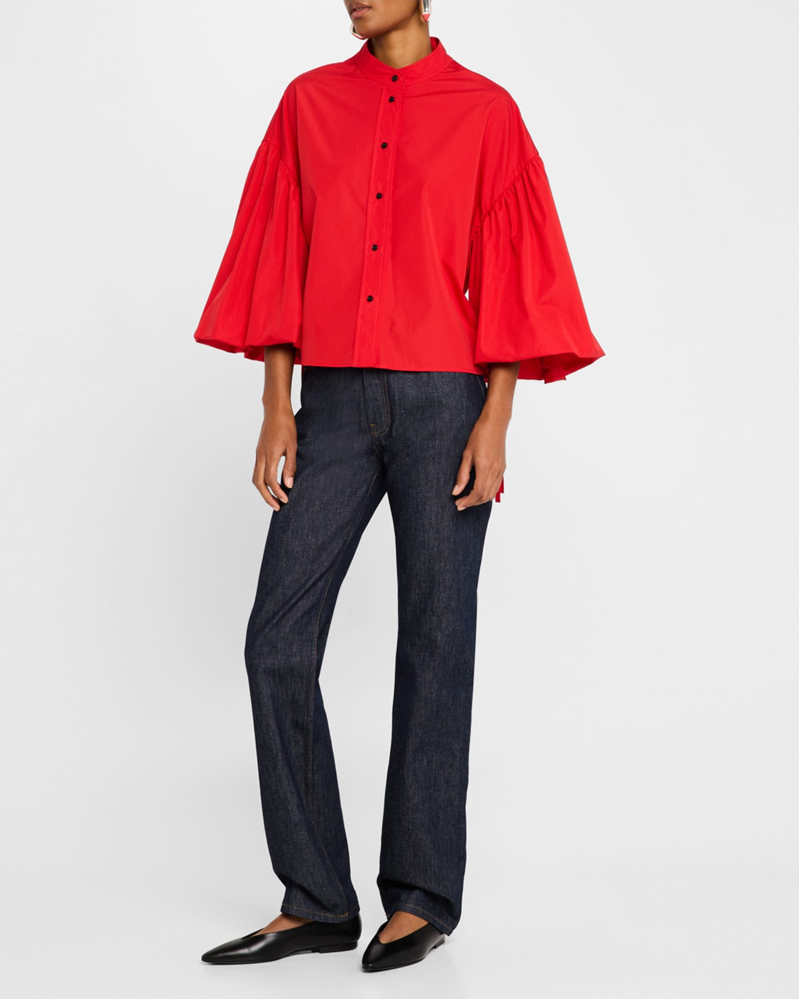 Balloon-Sleeve Button-Down Top 1