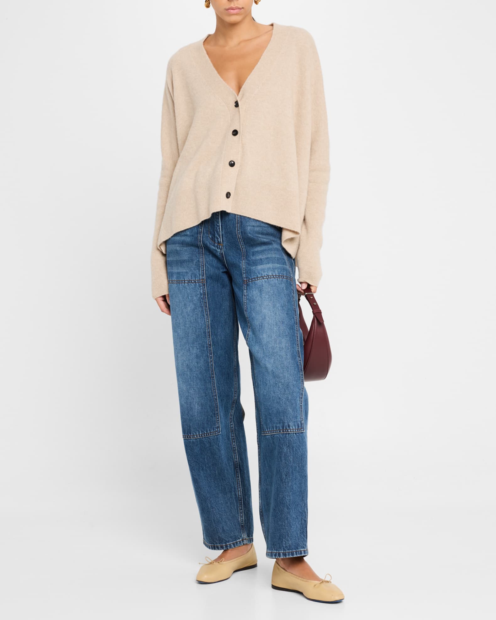 Batwing Cashmere-Silk V-Neck Cardigan 1