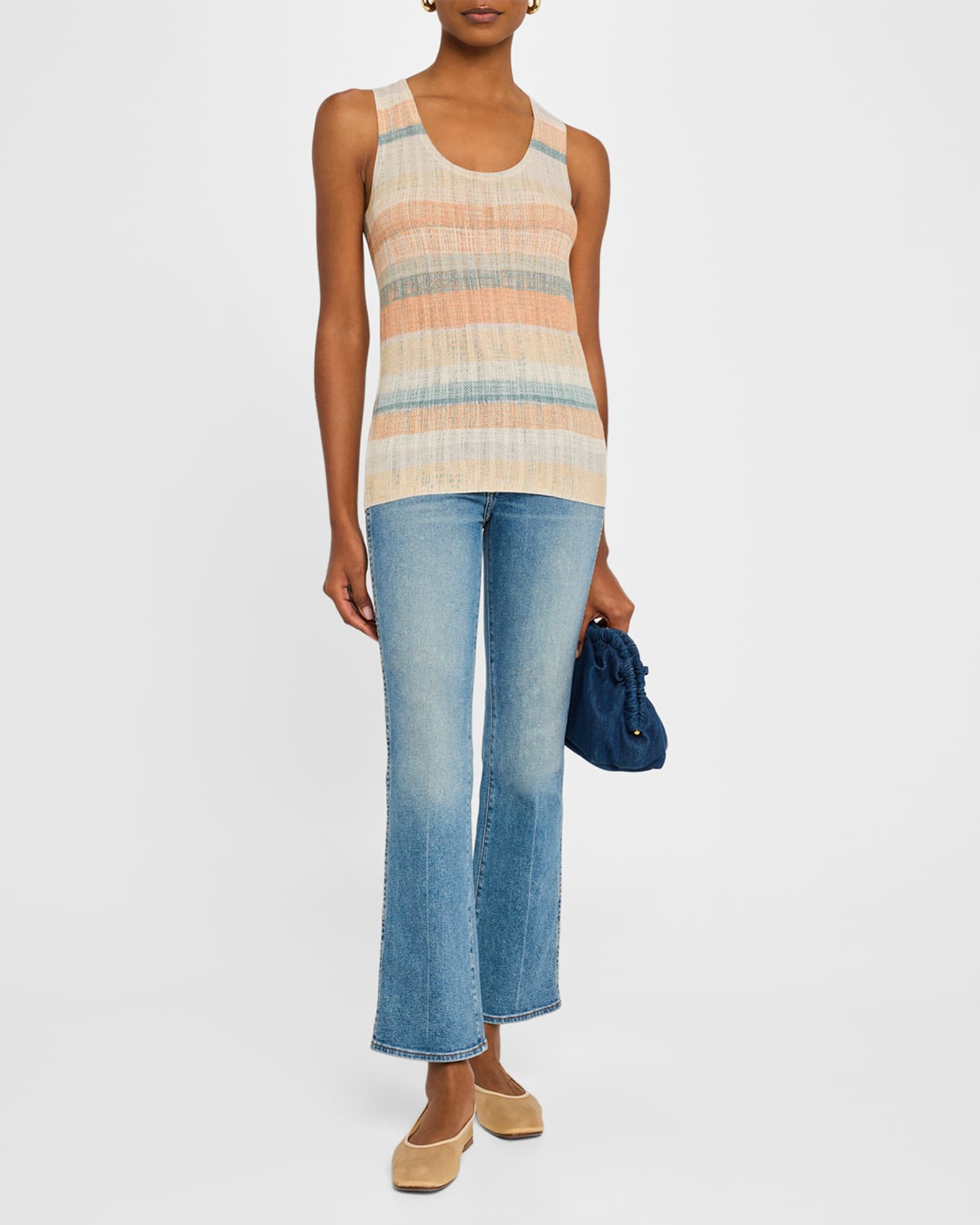 Superfine Cashmere Striped Pointelle Tank 1