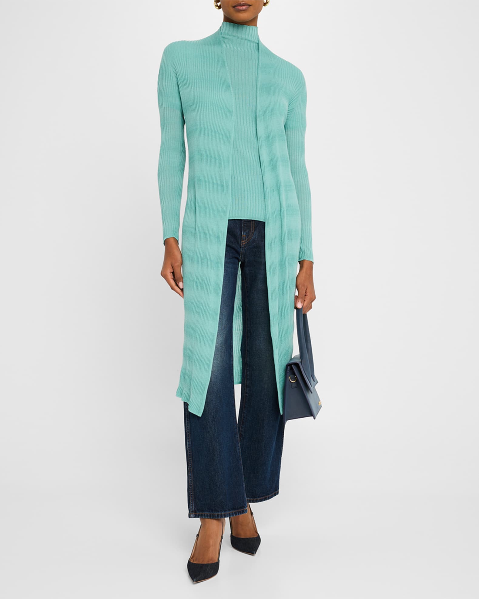 Ribbed Open-Front Duster Cardigan 1