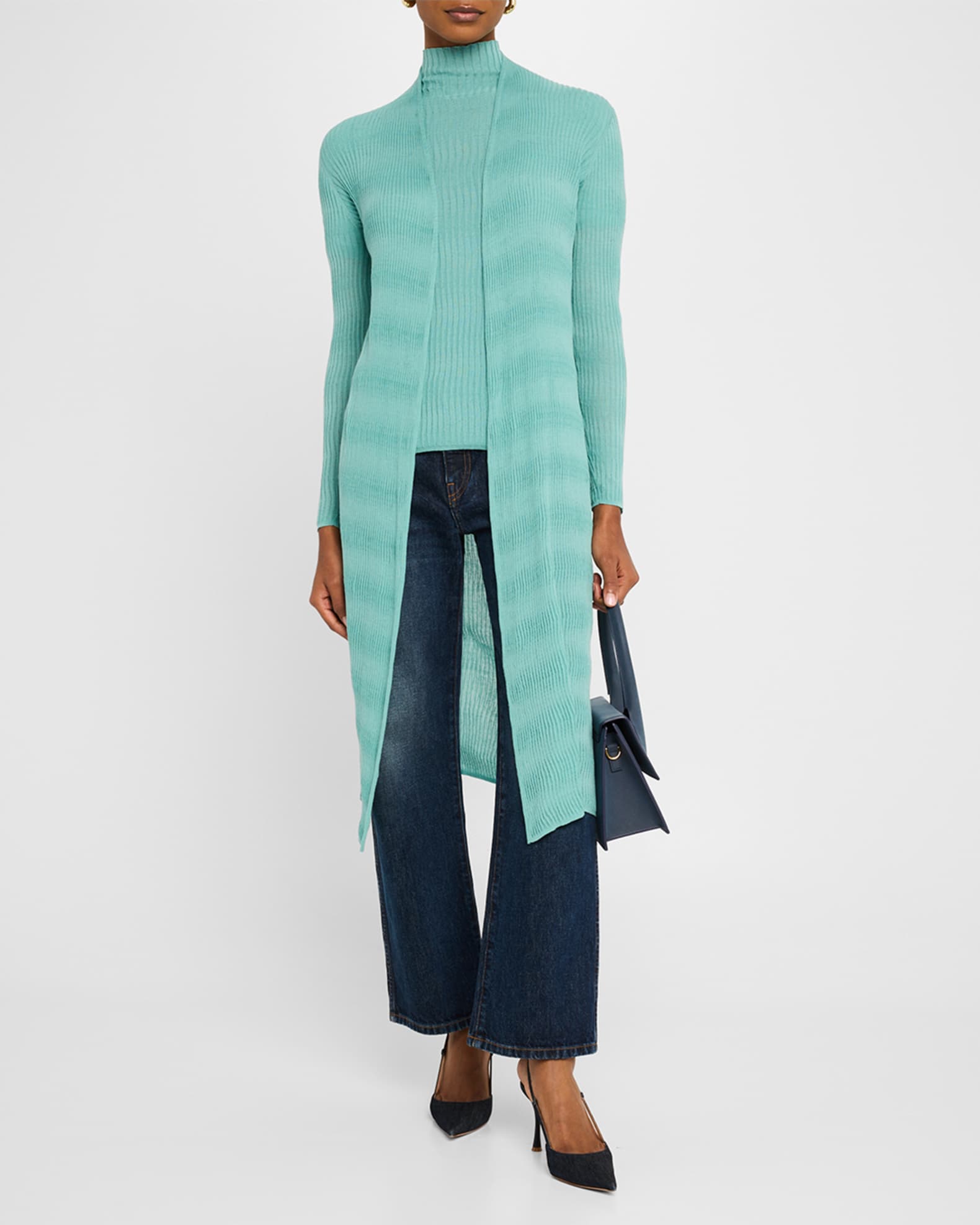 Ribbed Open-Front Duster Cardigan