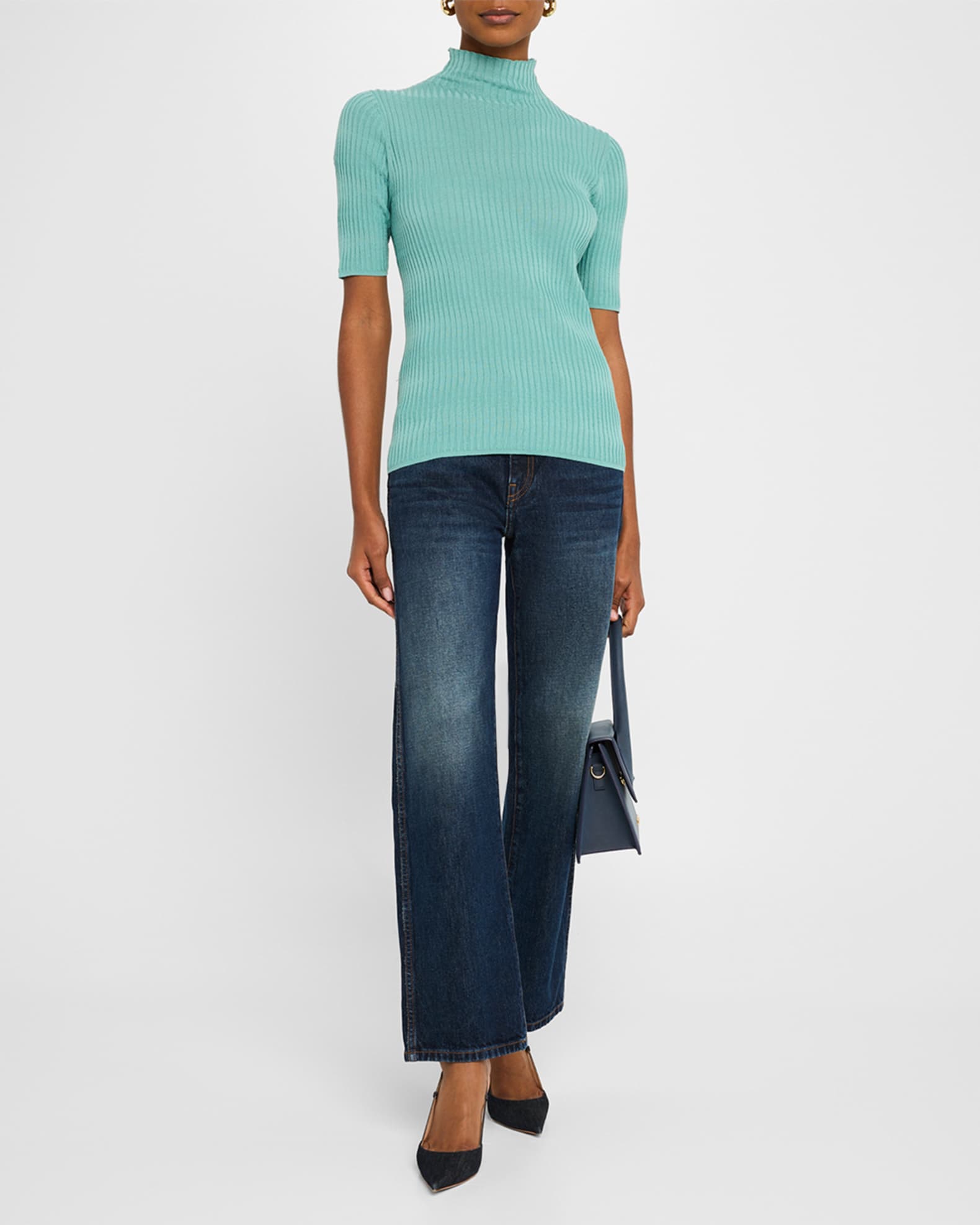 Ribbed Mock-Neck Cotton Top 1