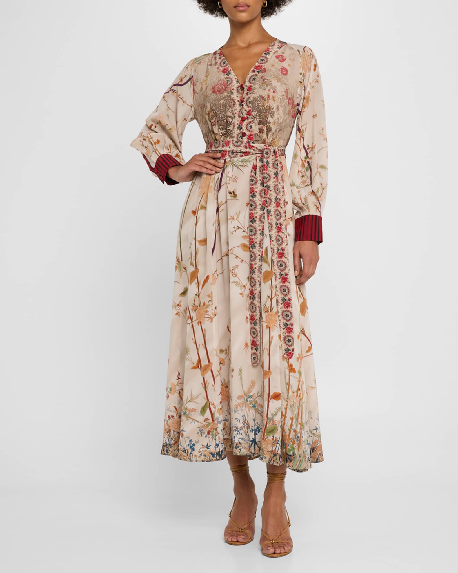Floral & Bird-Print Silk Maxi Dress 1