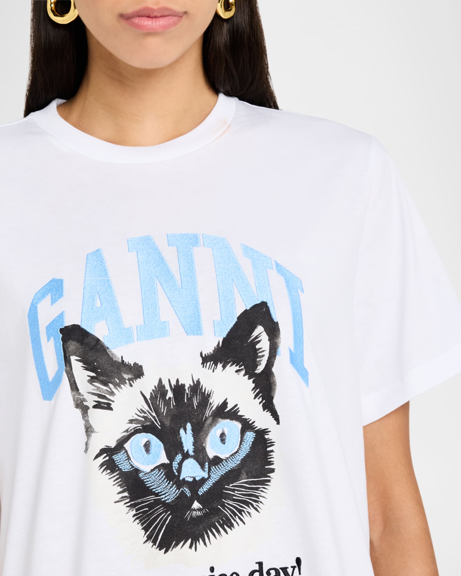 ★Ganni★ Basic Jersey Kitten Relaxed Fit Short Sleeve T-Shi White Basic Jersey Kittens Relaxed T-shirt by GANNI on Sale
