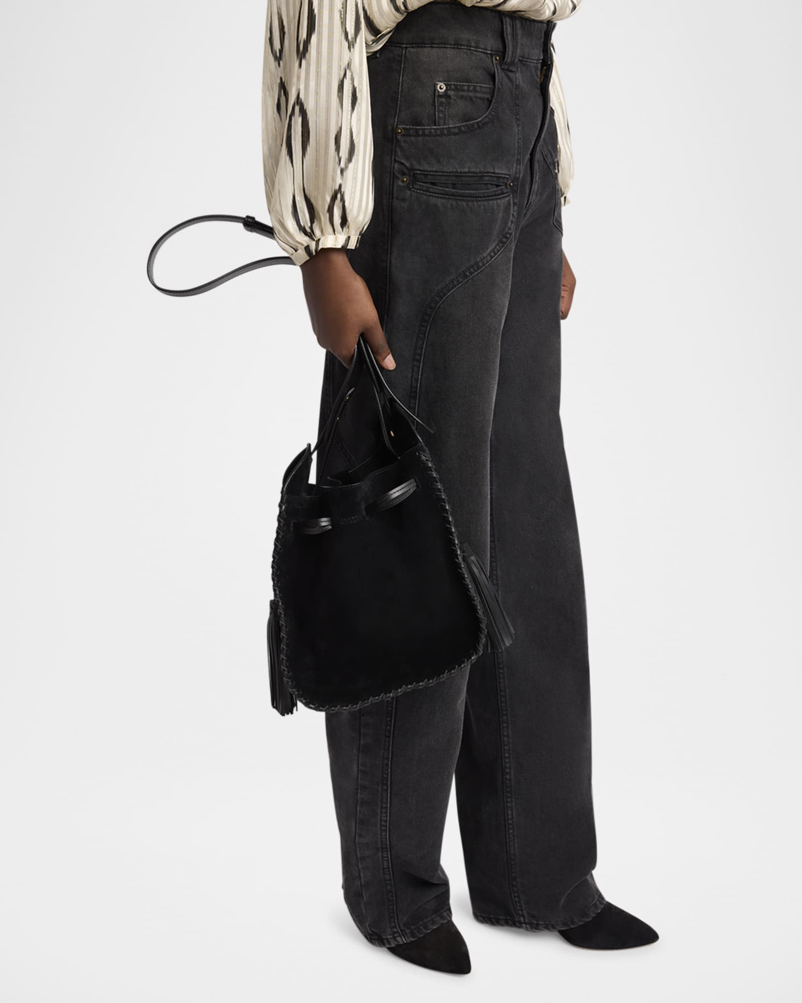 Silao Braided Tassel Suede & Leather Bucket Bag 1