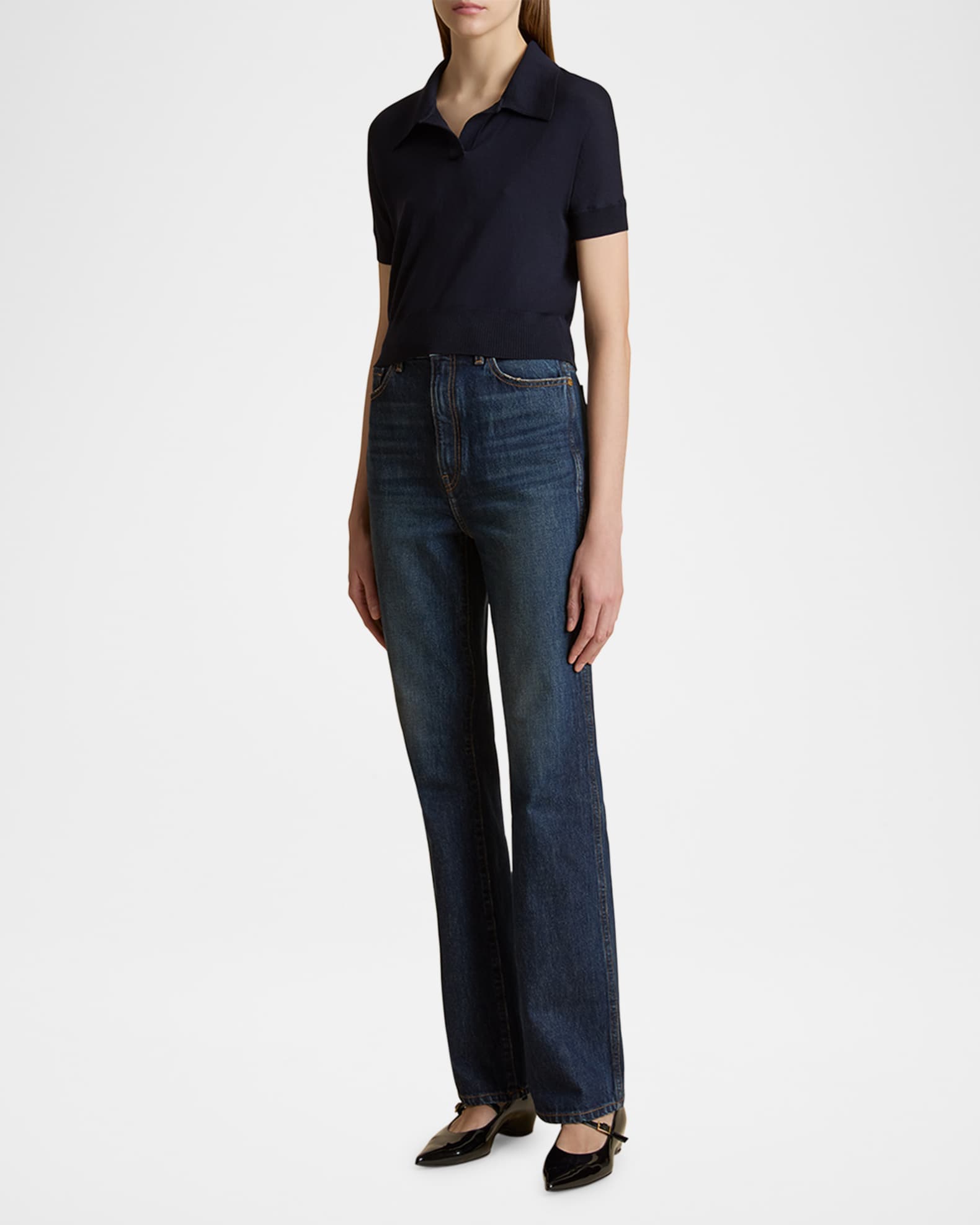 Morgane Short-Sleeve Crop Polo Top 1