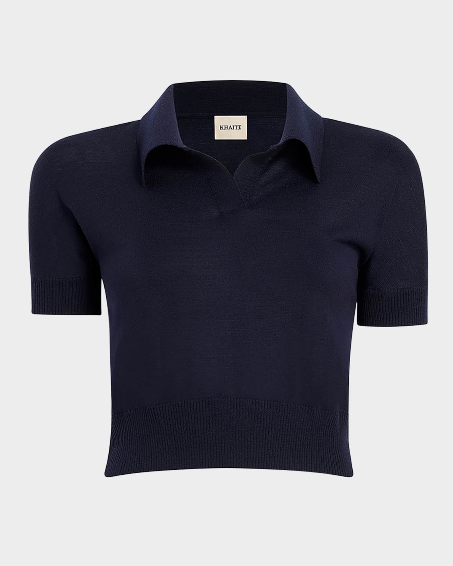 Morgane Short-Sleeve Crop Polo Top 0