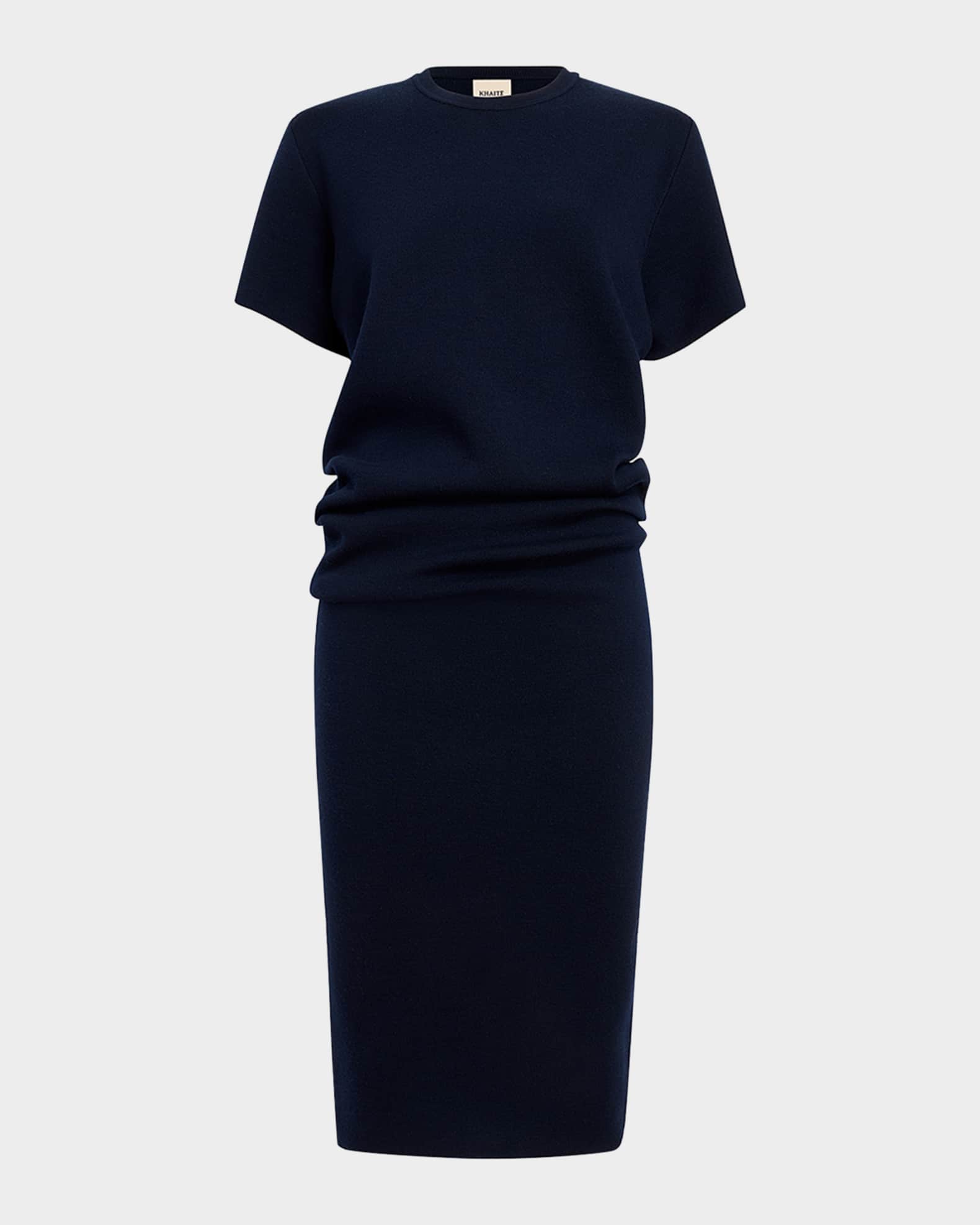 Callas Draped Short-Sleeve Midi Dress 0