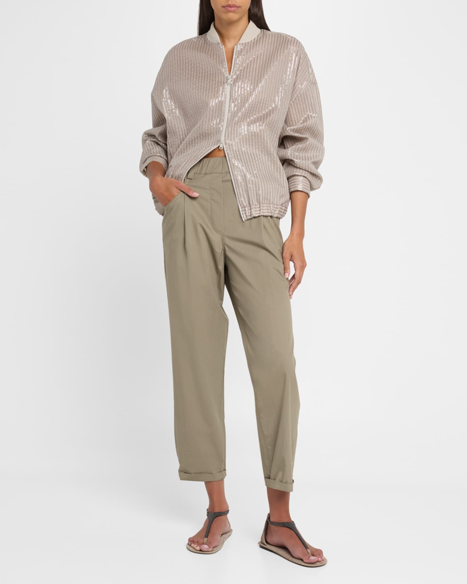 Baggy Poplin Cropped Pull-On Pants 1