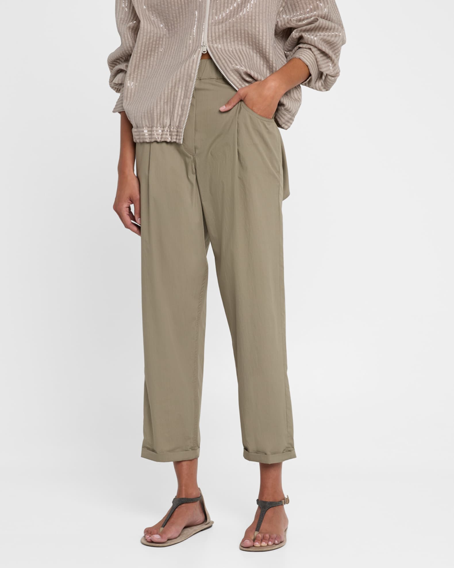 【送料&関税込】Brunello Cucinelli Baggy Cigarette Trousers Brunello Cucinelli Baggy Poplin Cropped Pull-On Pants