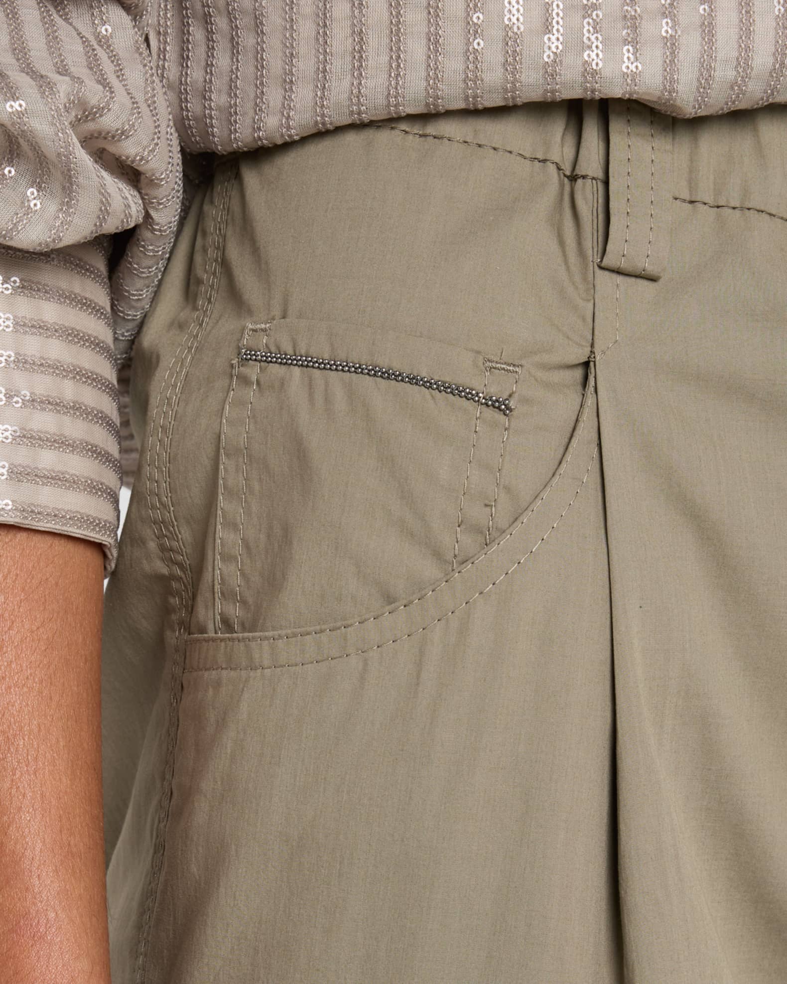 Brunello Cucinelli Baggy Poplin Cropped Pull-On Pants
