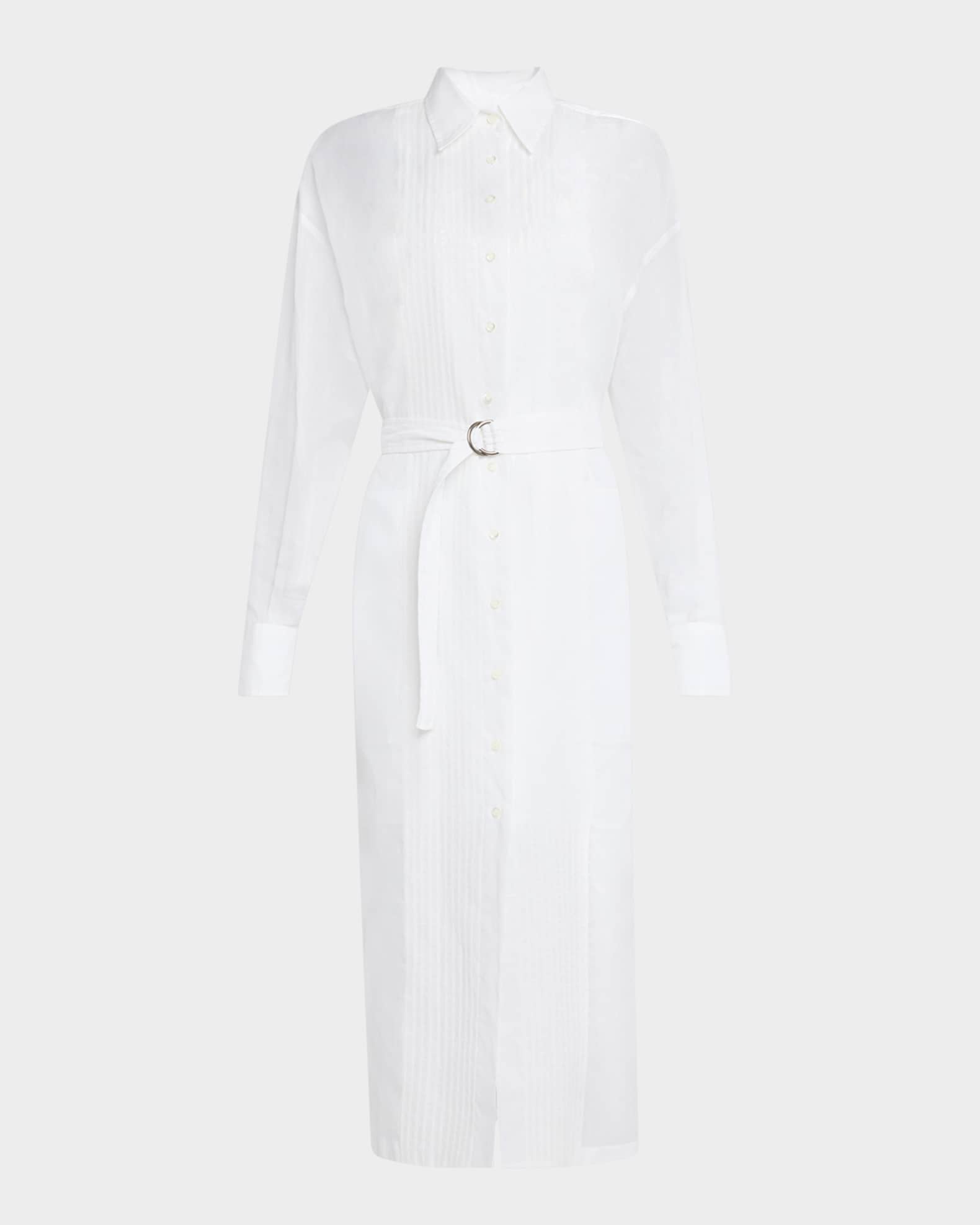 Tuxedo Bib Long-Sleeve Belted Organza Tunic Shirt 0