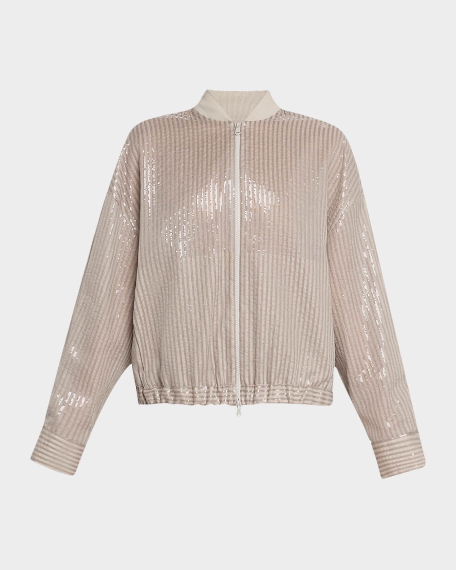 Stripe Sequined Organza Bomber Jacket 0