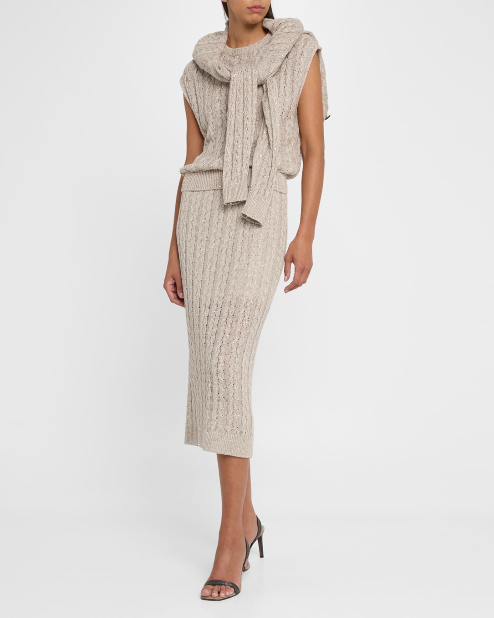 Linen Paillette Cable-Knit Sleeveless Sweater 1