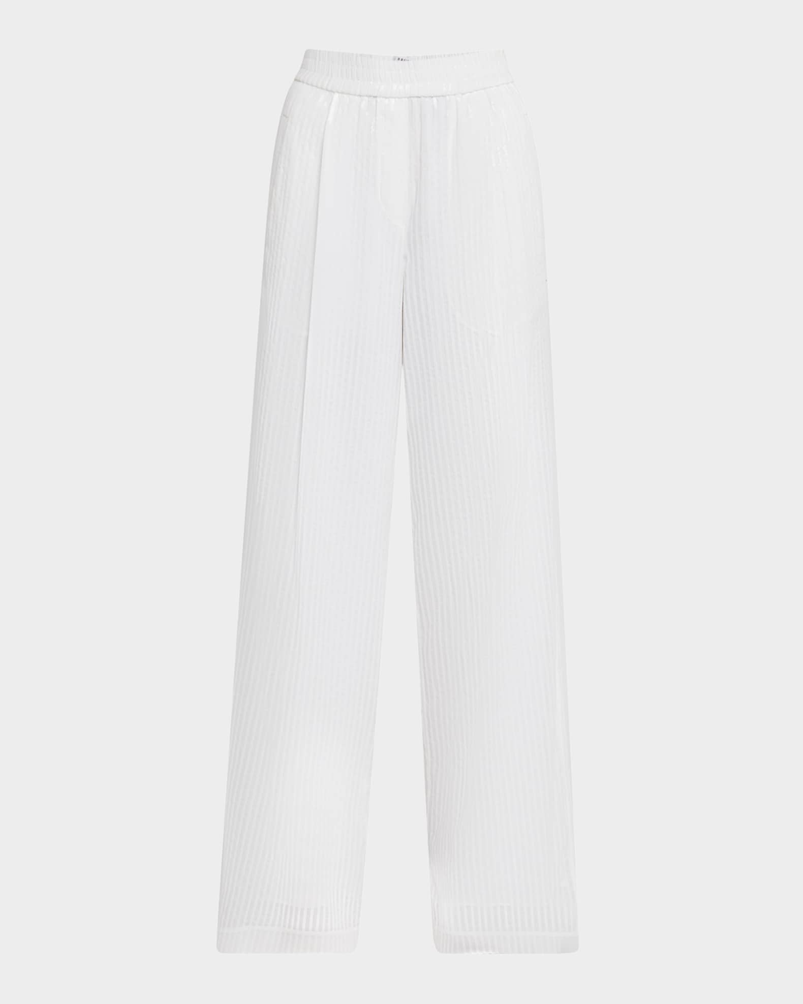 Stripe Sequined Wide Leg Organza Pants 0