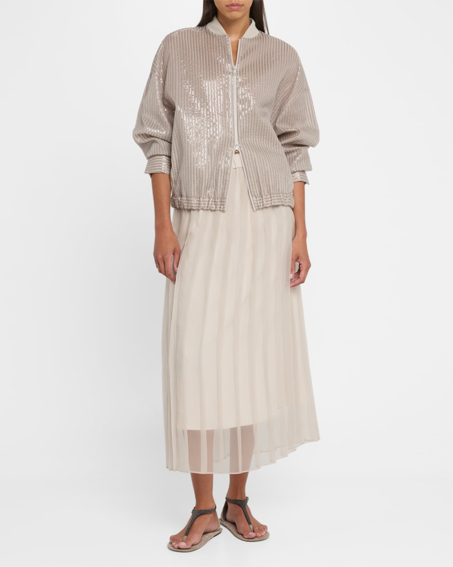 Crispy Silk Chiffon Pleated Midi Skirt 1
