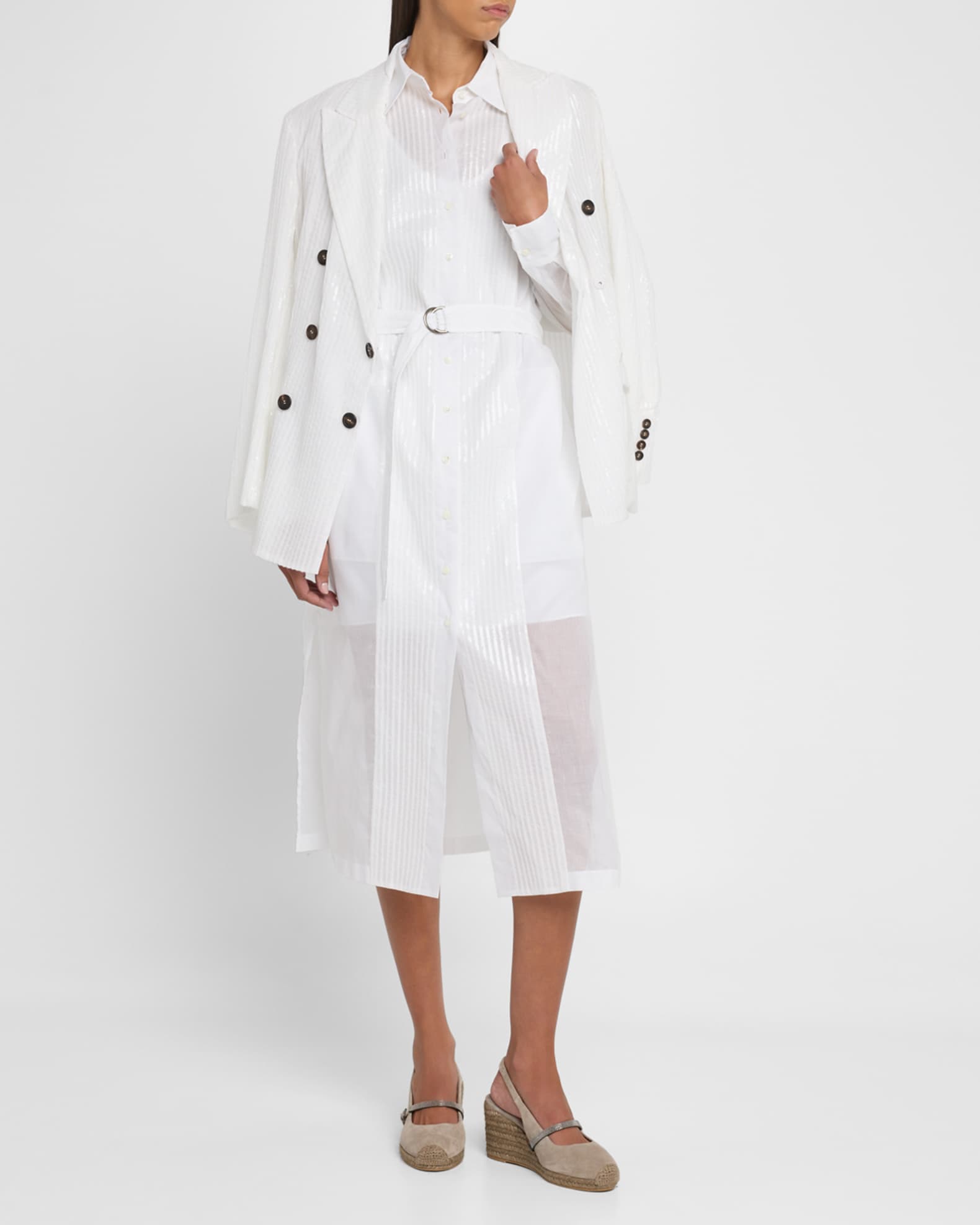 Sequined Stripe Double-Breasted Organza Jacket 1