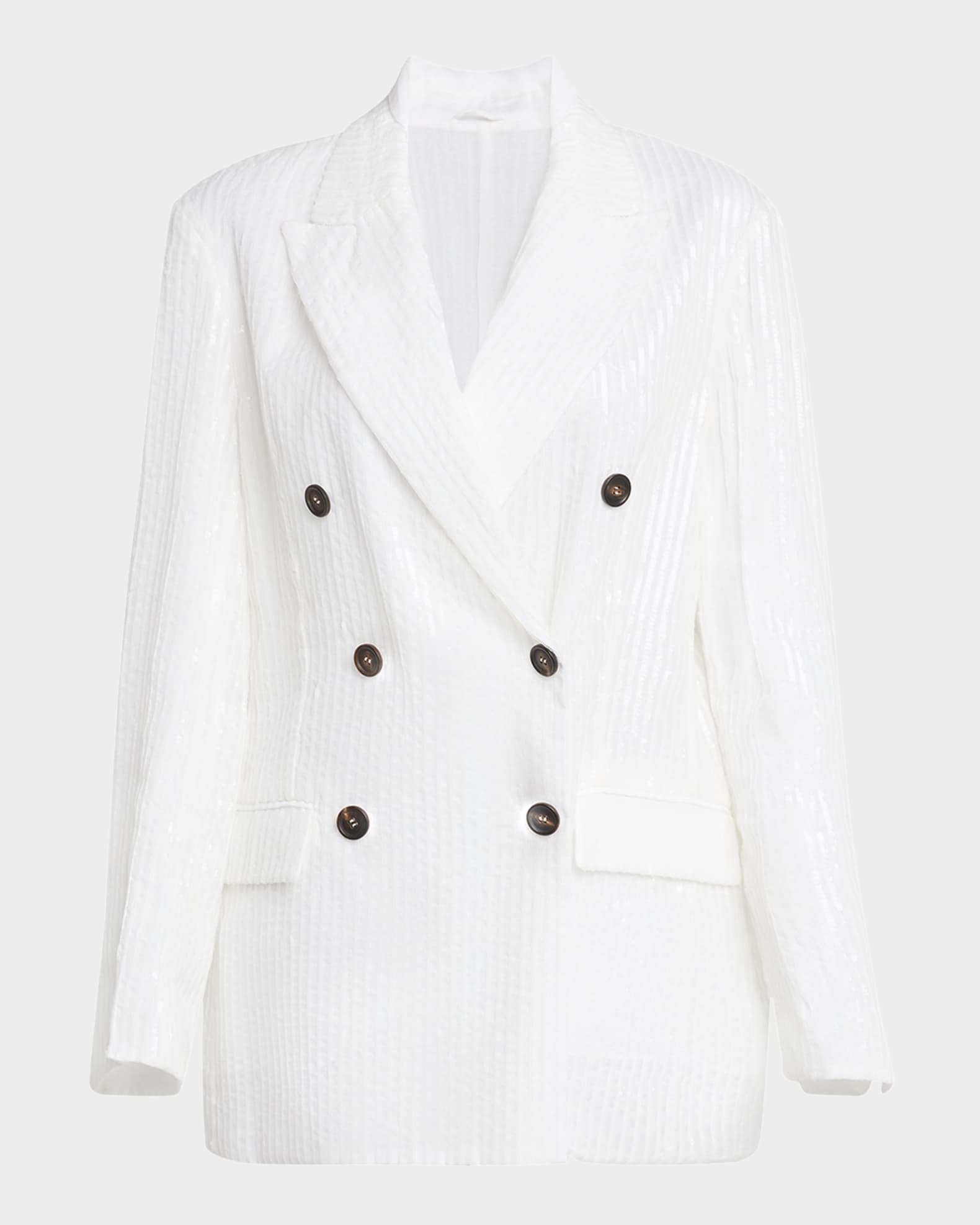 Sequined Stripe Double-Breasted Organza Jacket 0