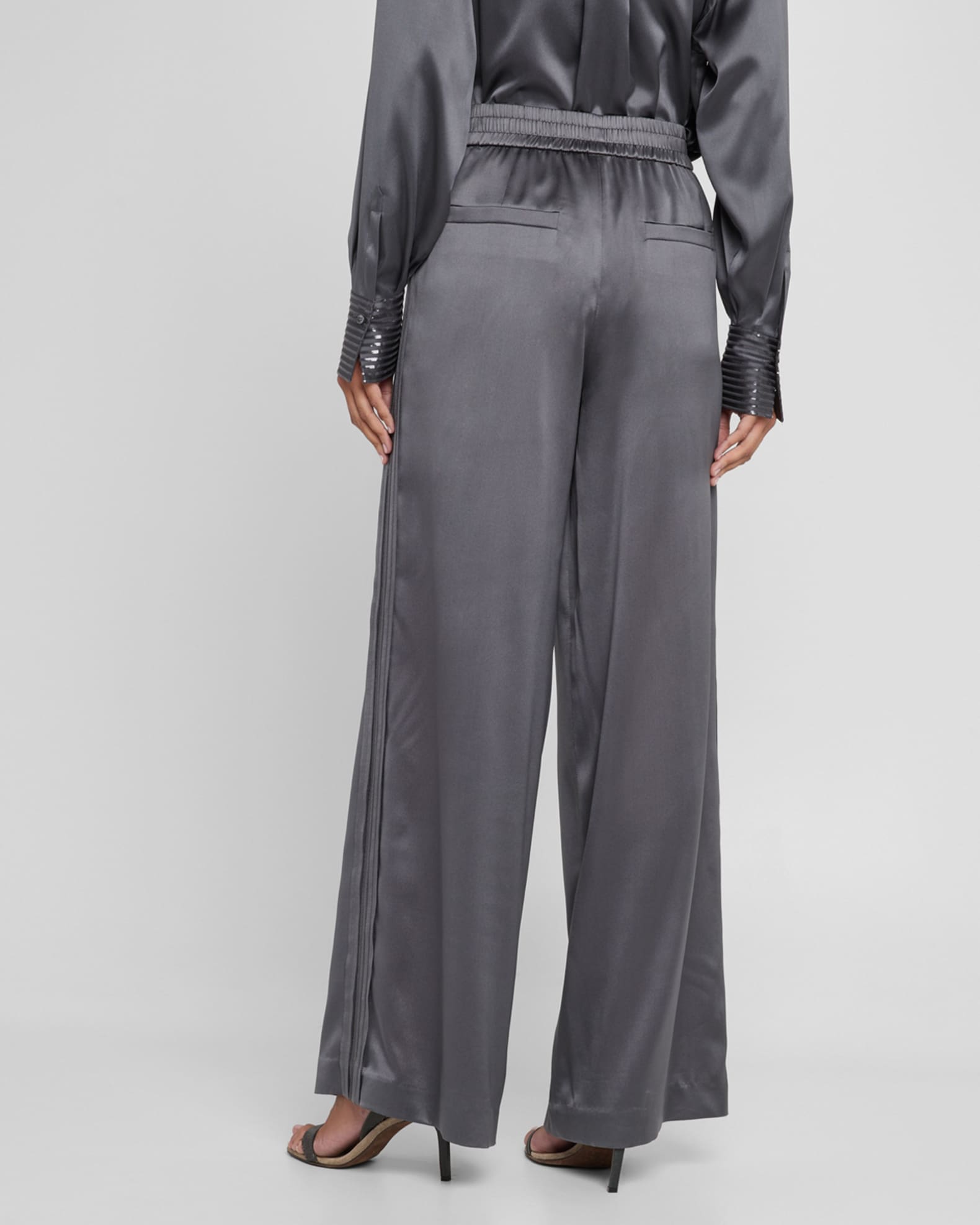 【送料&関税込】Brunello Cucinelli Pants With Sequins Brunello Cucinelli Sequined Satin Wide Leg Pants | Neiman Marcus