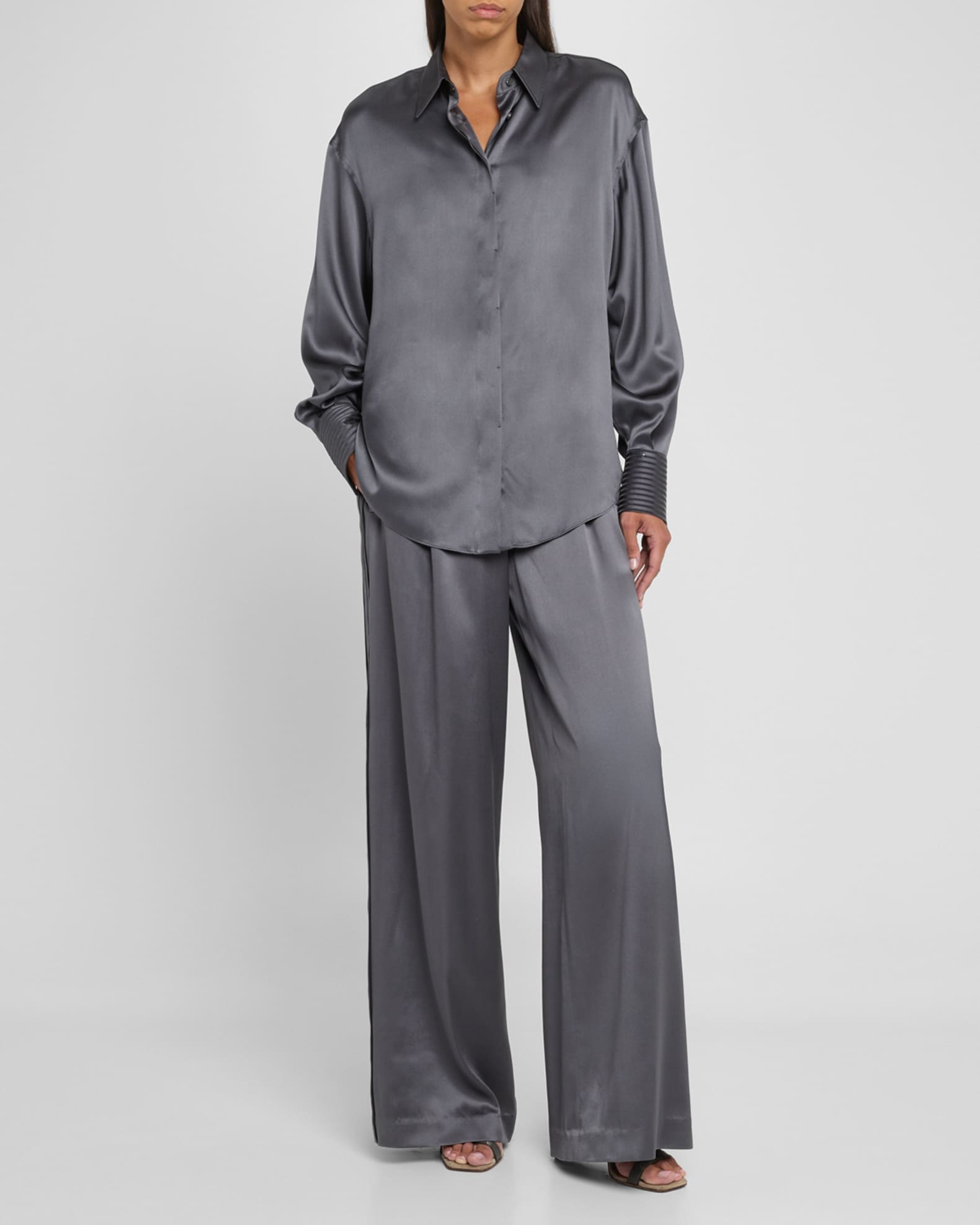 Sequined Cuff Satin Blouse  1