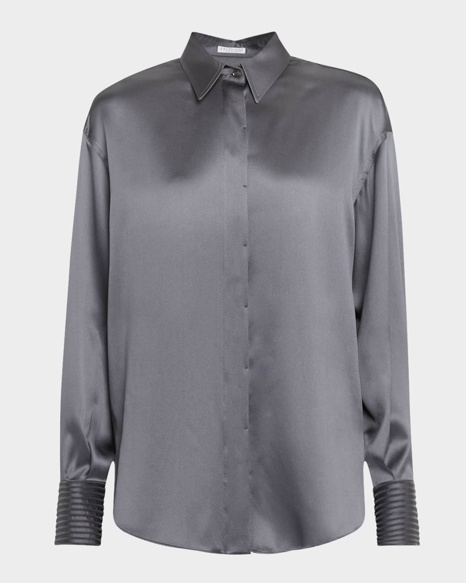 Sequined Cuff Satin Blouse  0