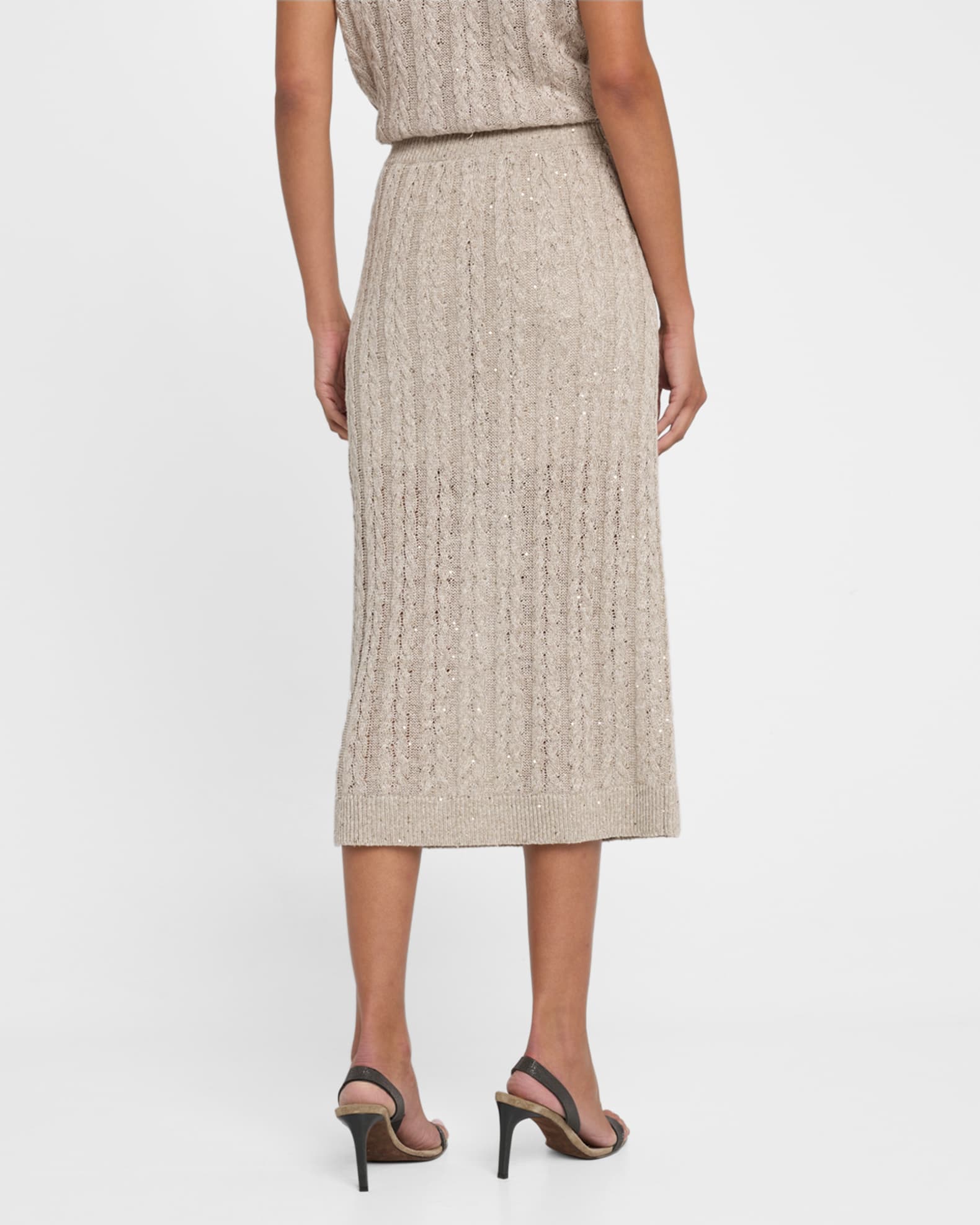 Brunello Cucinelli★素敵！Striped Sequined Midi Skirt Brunello Cucinelli Striped Sequined Midi Skirt Beige