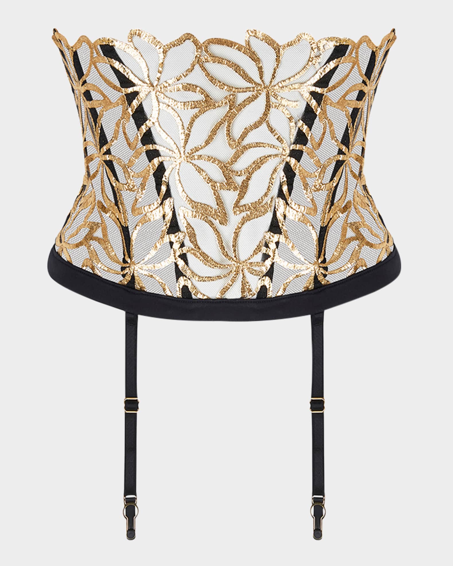 Eclats D'Or Embroidered Waspie Garter Belt 0