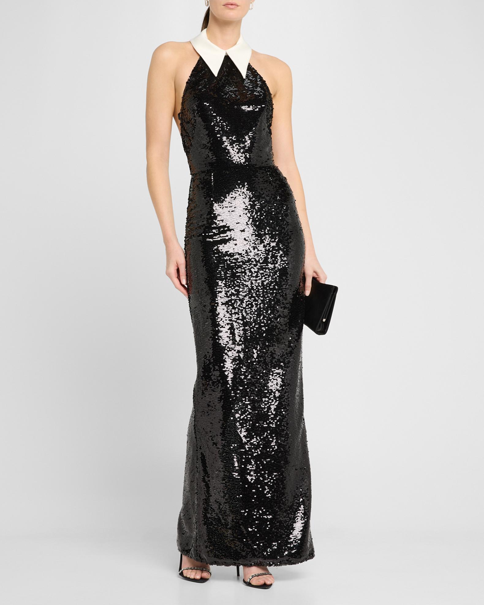 Bronx and Banco Wednesday Collared Sequin Column Gown | Neiman Marcus