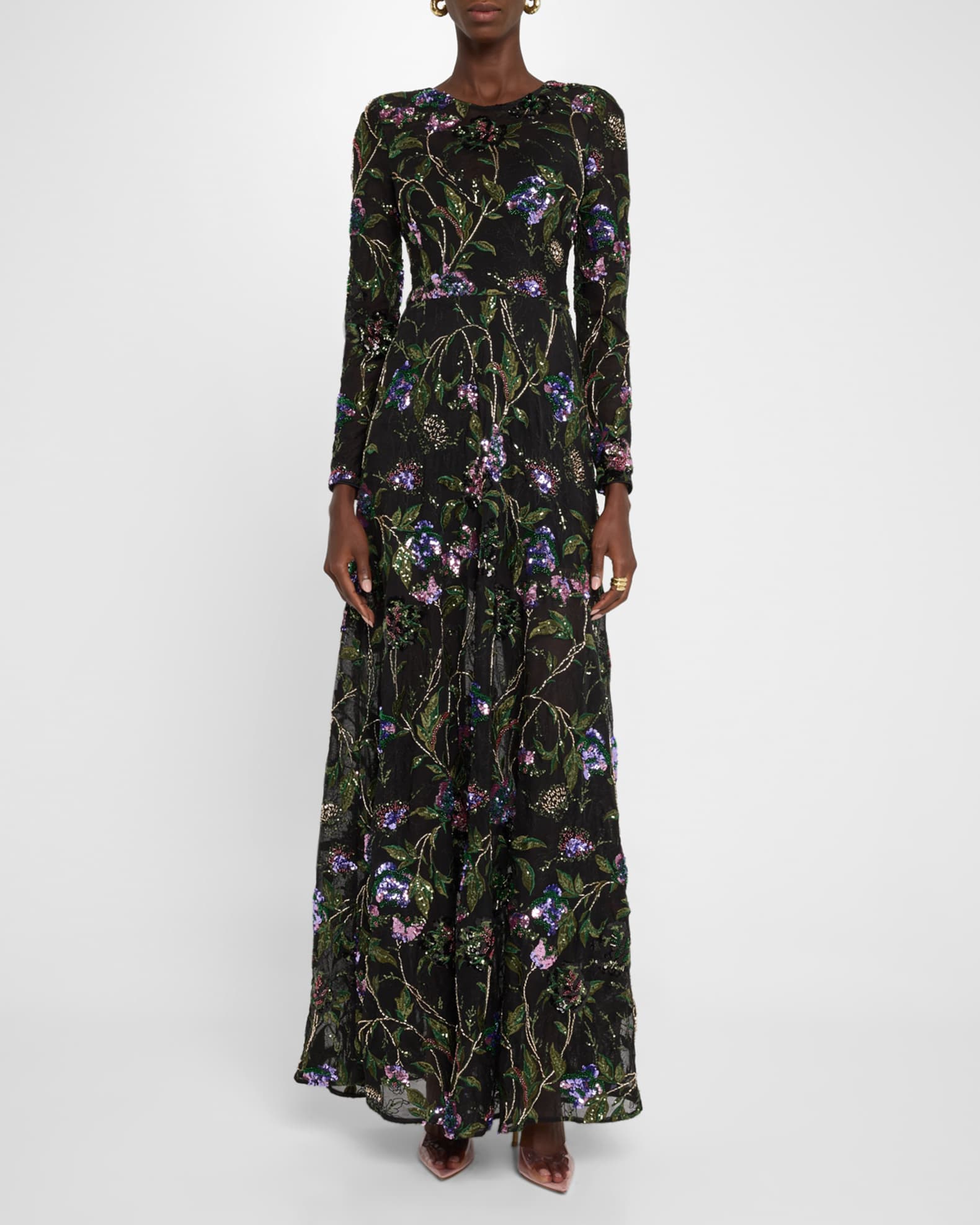 Ava Sequin & Bead Floral-Embroidered Gown - Thumbnail 2