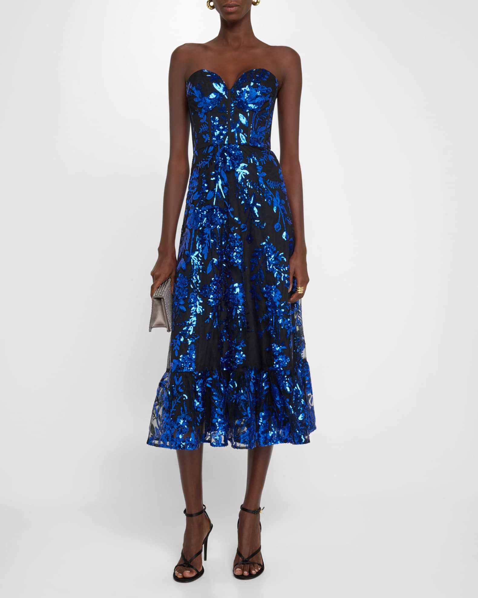 Carina Floral Sequin Sweetheart Midi Dress 1